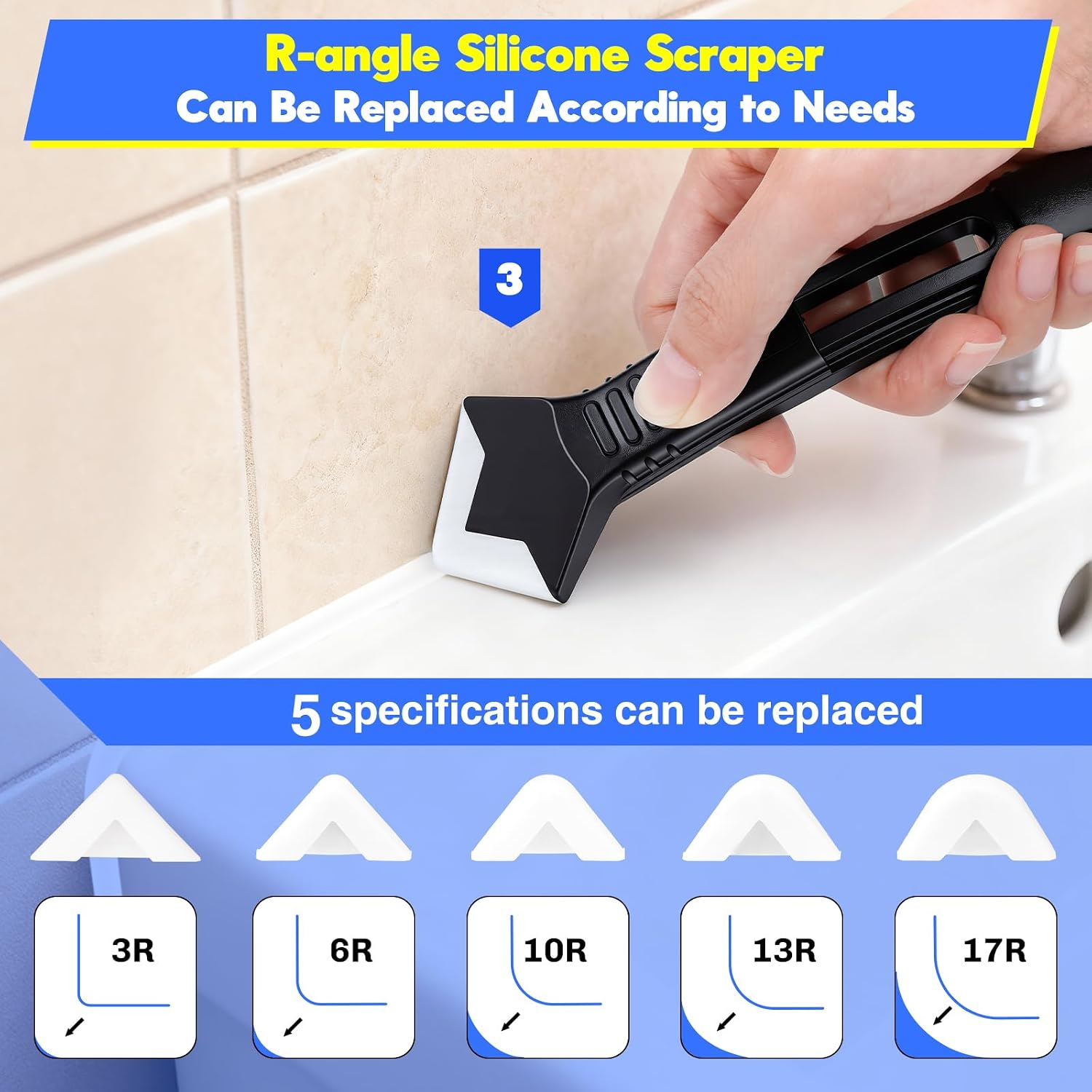 Silicone Caulking Tool Kit 3 in 1, Glass Glue Angle Scraper, Stainless Steelhead Caulk Remover and Sealant Scraper, for Kitchen Bathroom Window and Frames Sealant Seals image 3
