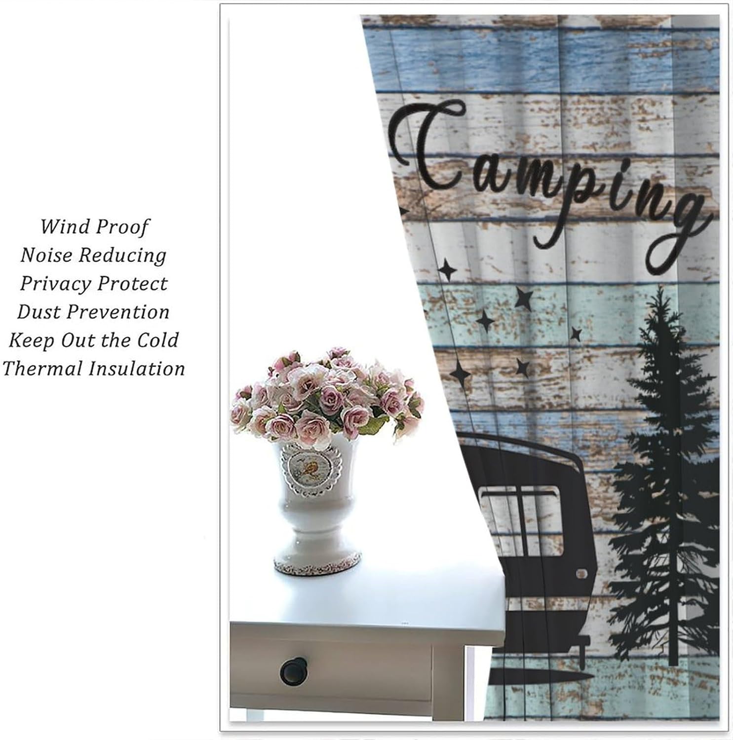 Camper Window Curtains RV Retro Farmhouse Camping Window Treatments for Travel Trailer Rustic Cabin Country Happy Camp Drapes for Kitchen Living Room Bedroom W42xL54in(Decor)