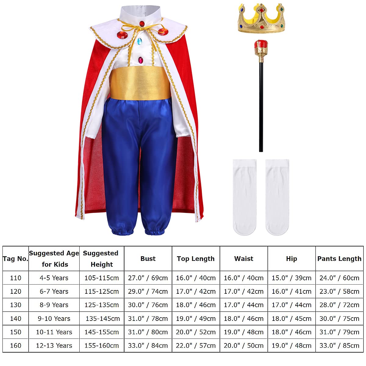 IMEKIS Ragazzi Halloween Royal King Costume Principe affascinante travestimento bambini Giacche a maniche lunghe con pantaloni Cappotto e corona, accessori medievali re Set Natale Carnevale Party