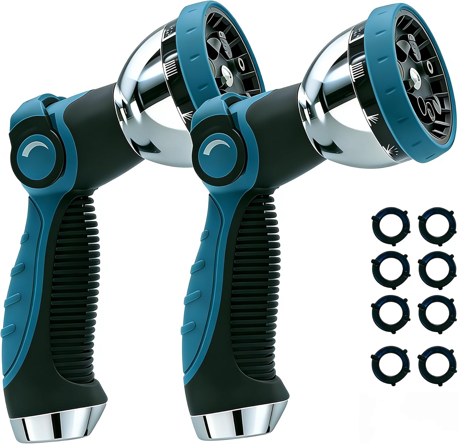 Garden Hose Nozzle Heavy Duty, Metal Water Hose Sprayer with 10 Adjustable Spray Patterns, Thumb Control On Off Valve, High Pressure Hose Nozzle for Watering, Cleaning, Car Washing - 2Pack