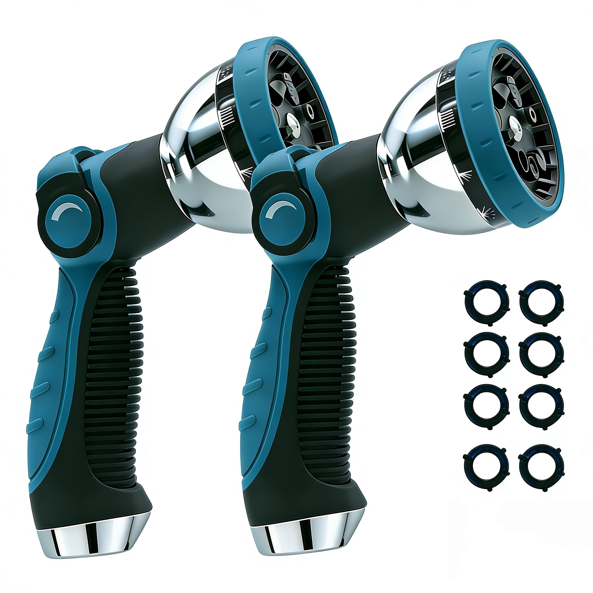 Garden Hose Nozzle Heavy Duty, Metal Water Hose Sprayer with 10 Adjustable Spray Patterns, Thumb Control On Off Valve, High Pressure Hose Nozzle for Watering, Cleaning, Car Washing - 2Pack