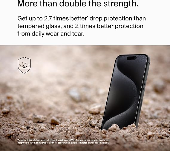Belkin UltraGlass2 Scratch-Resistant Screen Protector iPhone 15 Pro | advanced nanotech glass, up to 2x stronger, scratch resistant, shatterproof, case-compatible, crystal clear, easy align tray