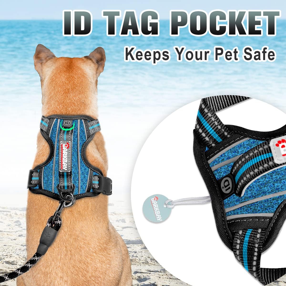 BARKBAY No Pull Dog Harness Large Reflective Dog Harness with Front Clip and Easy Control Handle for Walking Training Running with ID tag Pocket(Blue/Black,XL) - Image 3