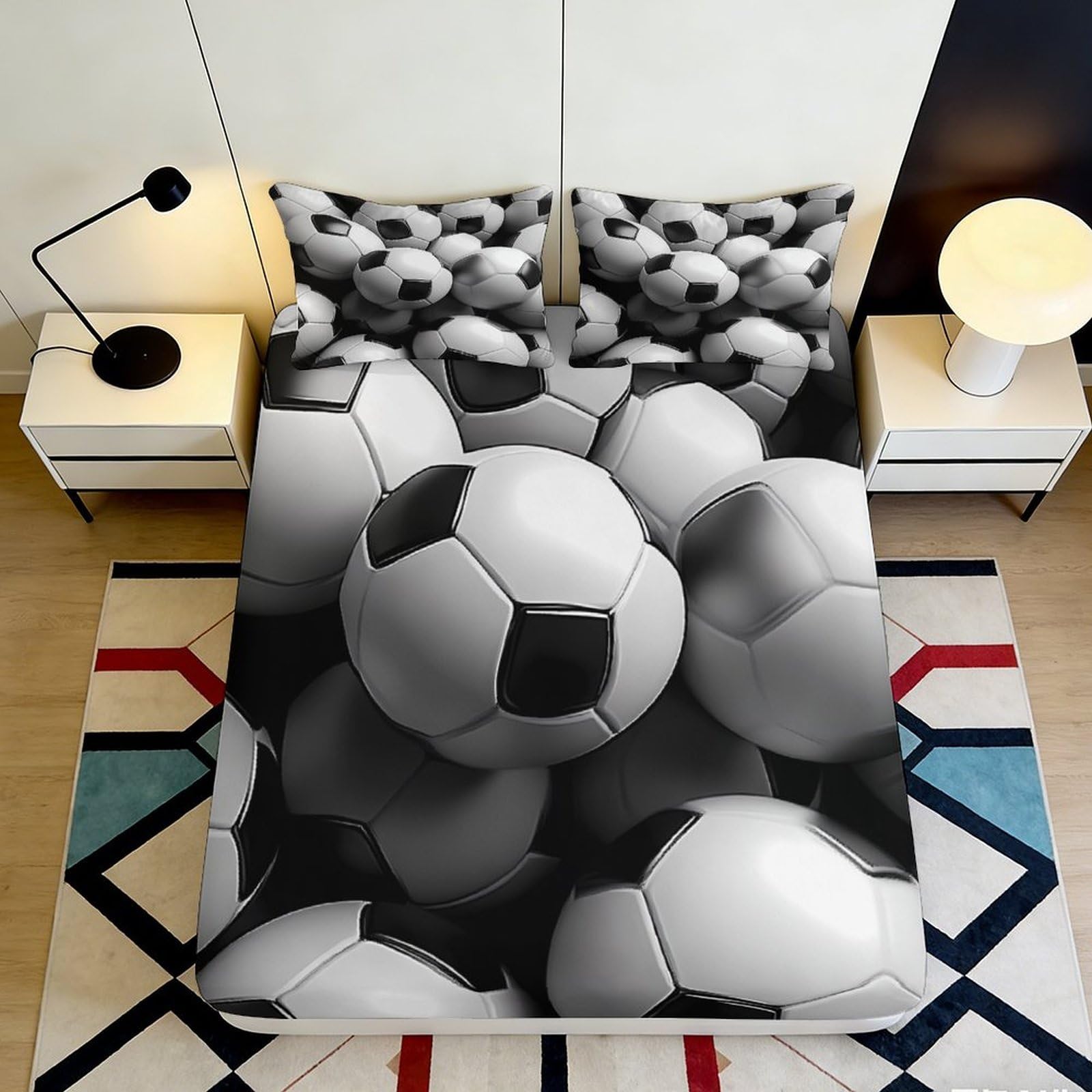 3D Printed Football Fitted Sheet Microfiber Deep Pocket Non-Slip Soccer Mattress Fitted Cover Bedroom Bedding for Adults Teens Washable 90x200x25cm