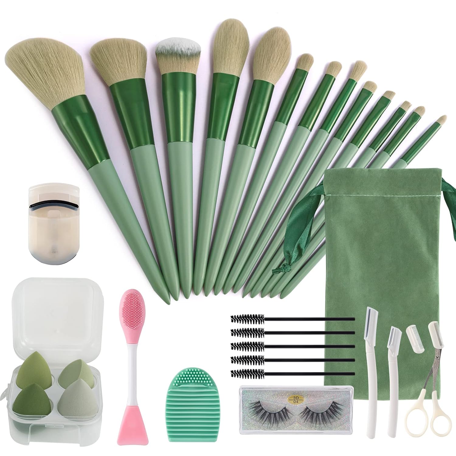 Green Makeup Brushes 30Pcs Full Set Of Makeup Tools