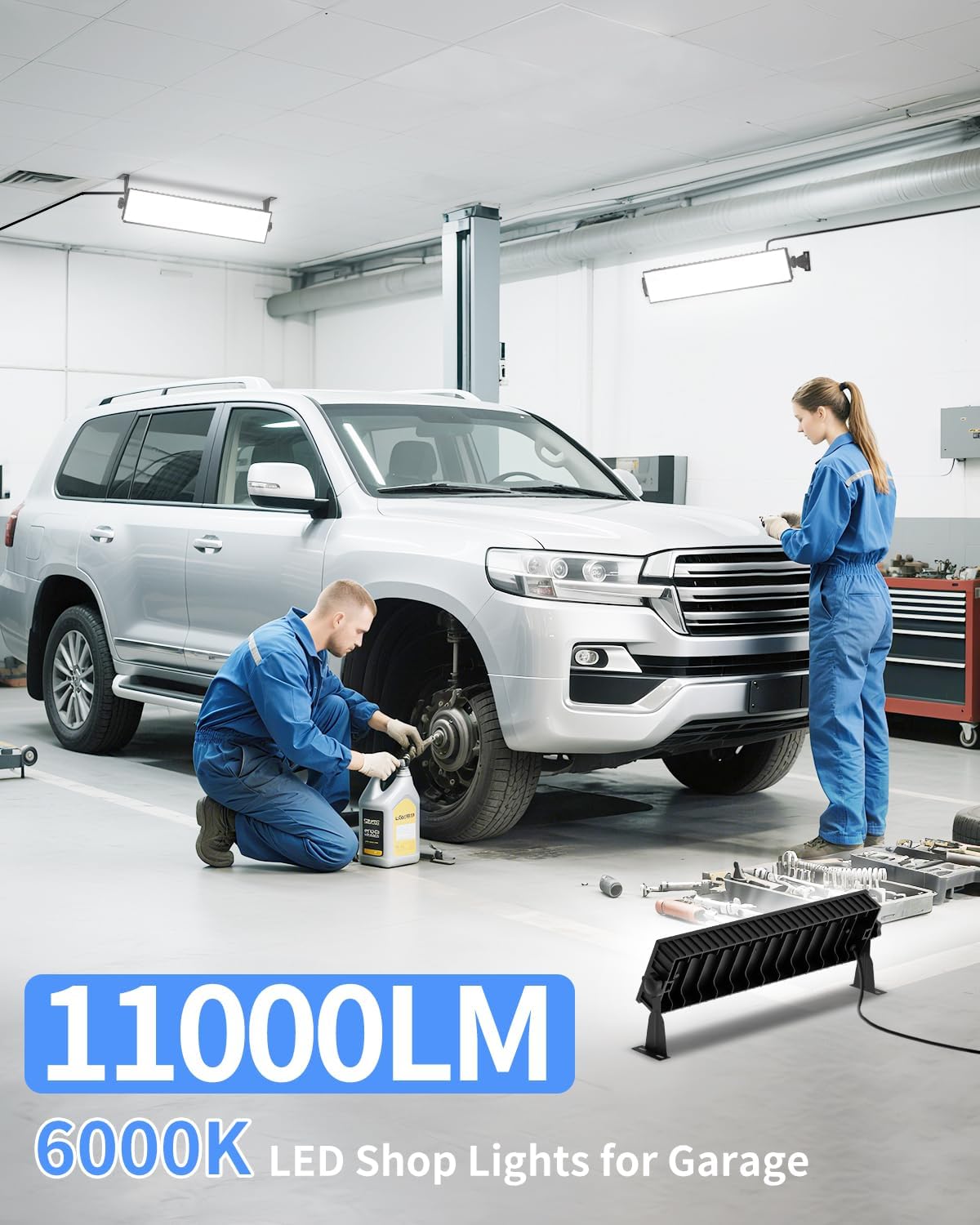 LED High Bay Light 150W + 100W LED Shop Light, IP66 Waterproof Commercial Lighting for Warehouse Workshop Barn Garage Gyms Factory