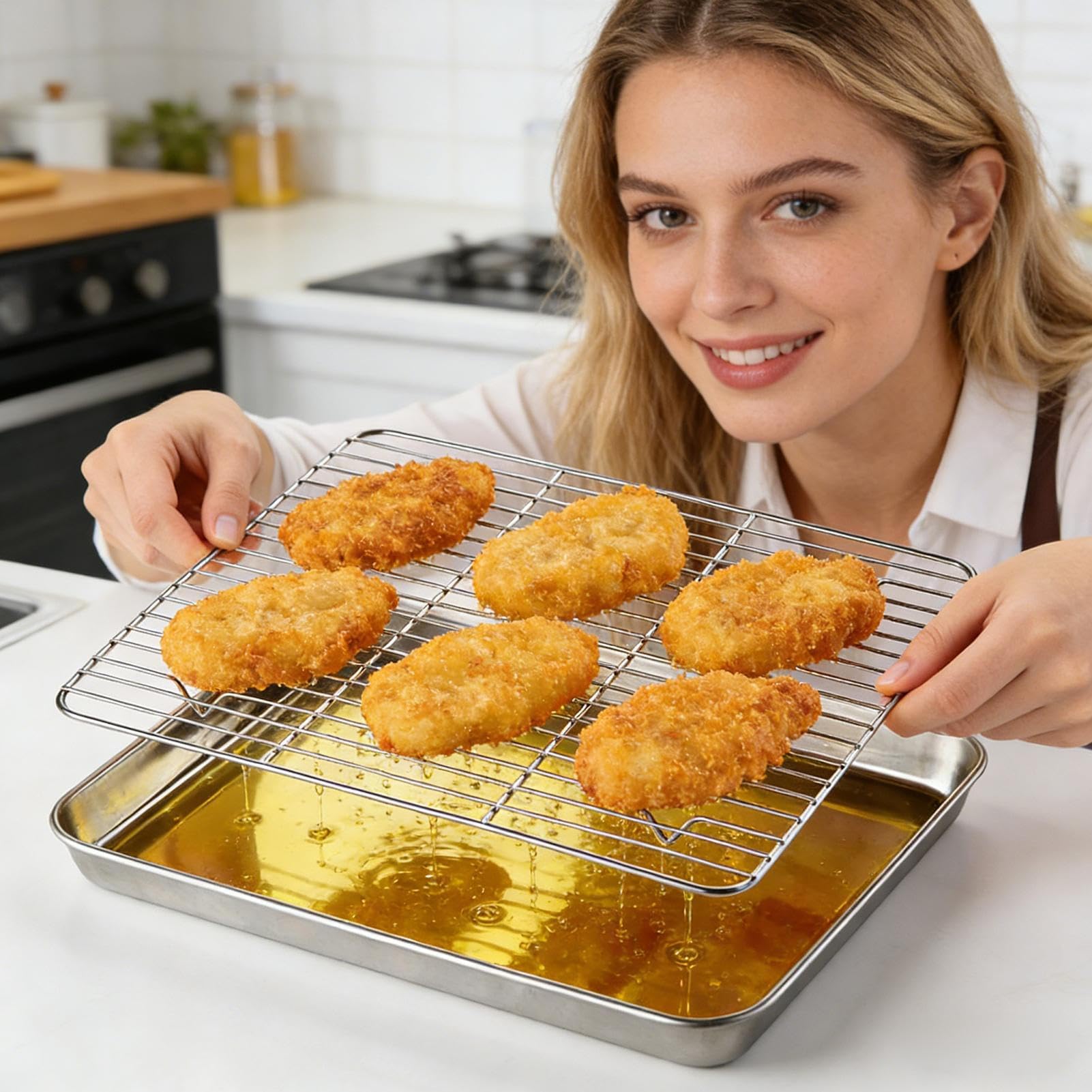 Backblech-Set aus Edelstahl mit Abkühlgitter, leicht zu reinigen und spülmaschinenfest, perfekt zum Kochen im Ofen und Braten in der Küche