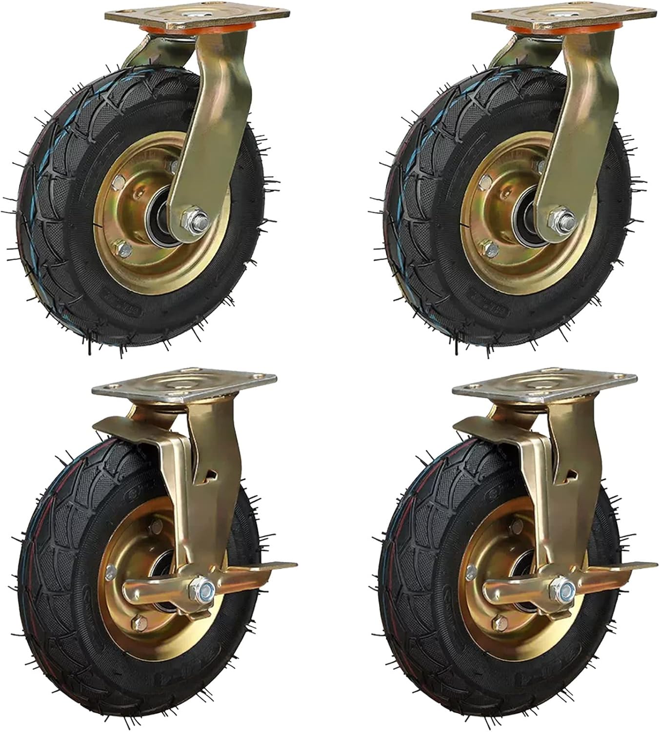 Rubber Casters 4 Pack 8 Inch 10 Inch Pneumatic Caster Wheel, Heavy Duty