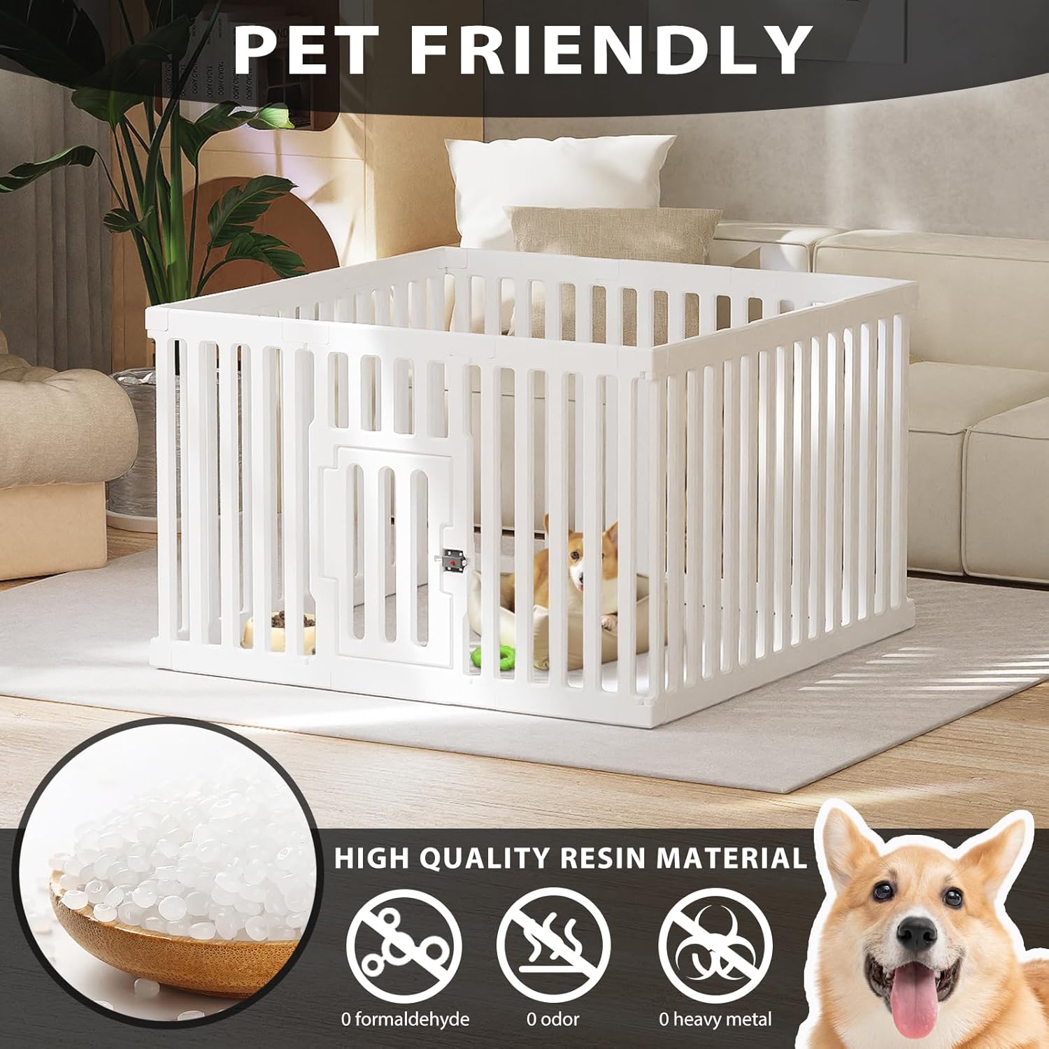 Dog Playpen with Door, 12 Panels Puppy Playpen, 25.6” H Dog Pen for Small Cats and Dogs, Pet Fence for Indoor & Outdoor, Non-Slip Pet Gate Made of Strong Plastic, White