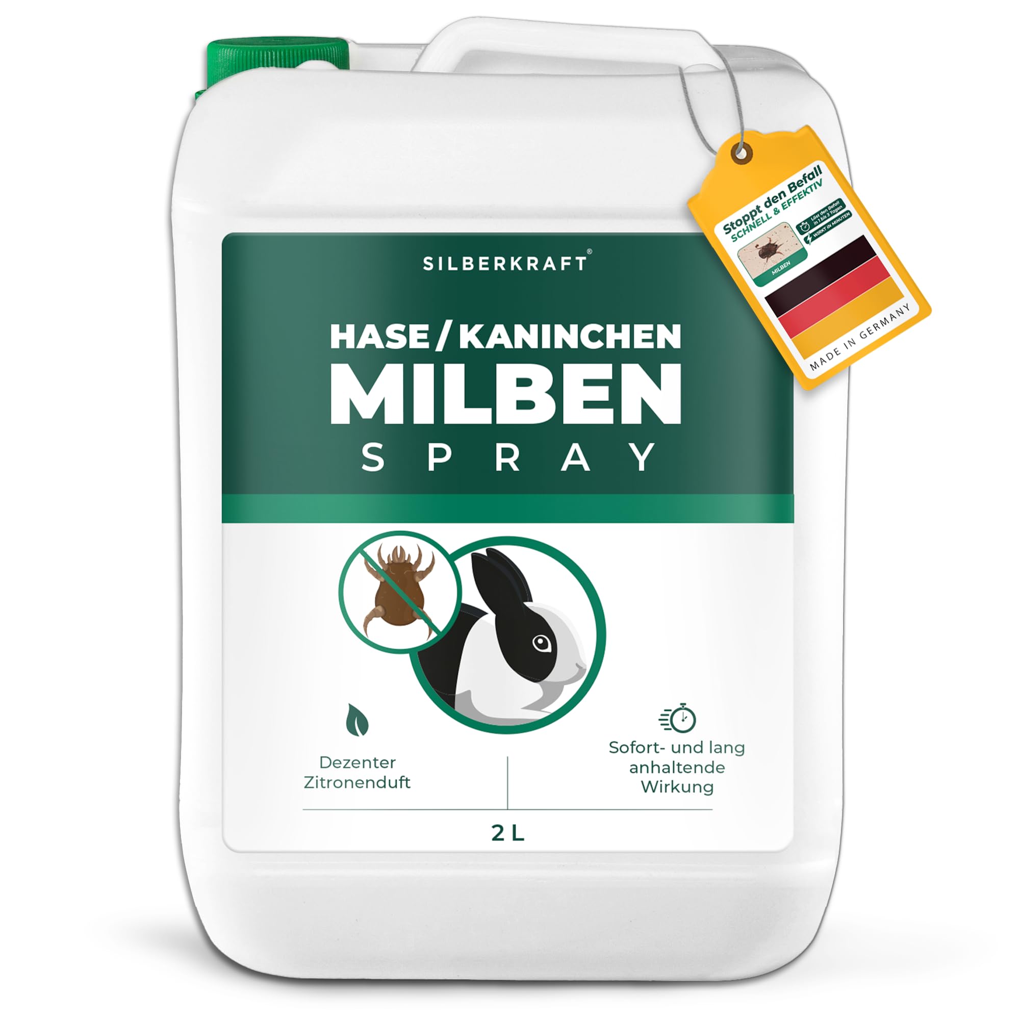 Silberkraft Milbenspray Hase Kaninchen 2L Kanister - Effektives Anti Milben Spray für Nager - Milbenbefall behandeln bei Kaninchen Hasen Meerschweinchen