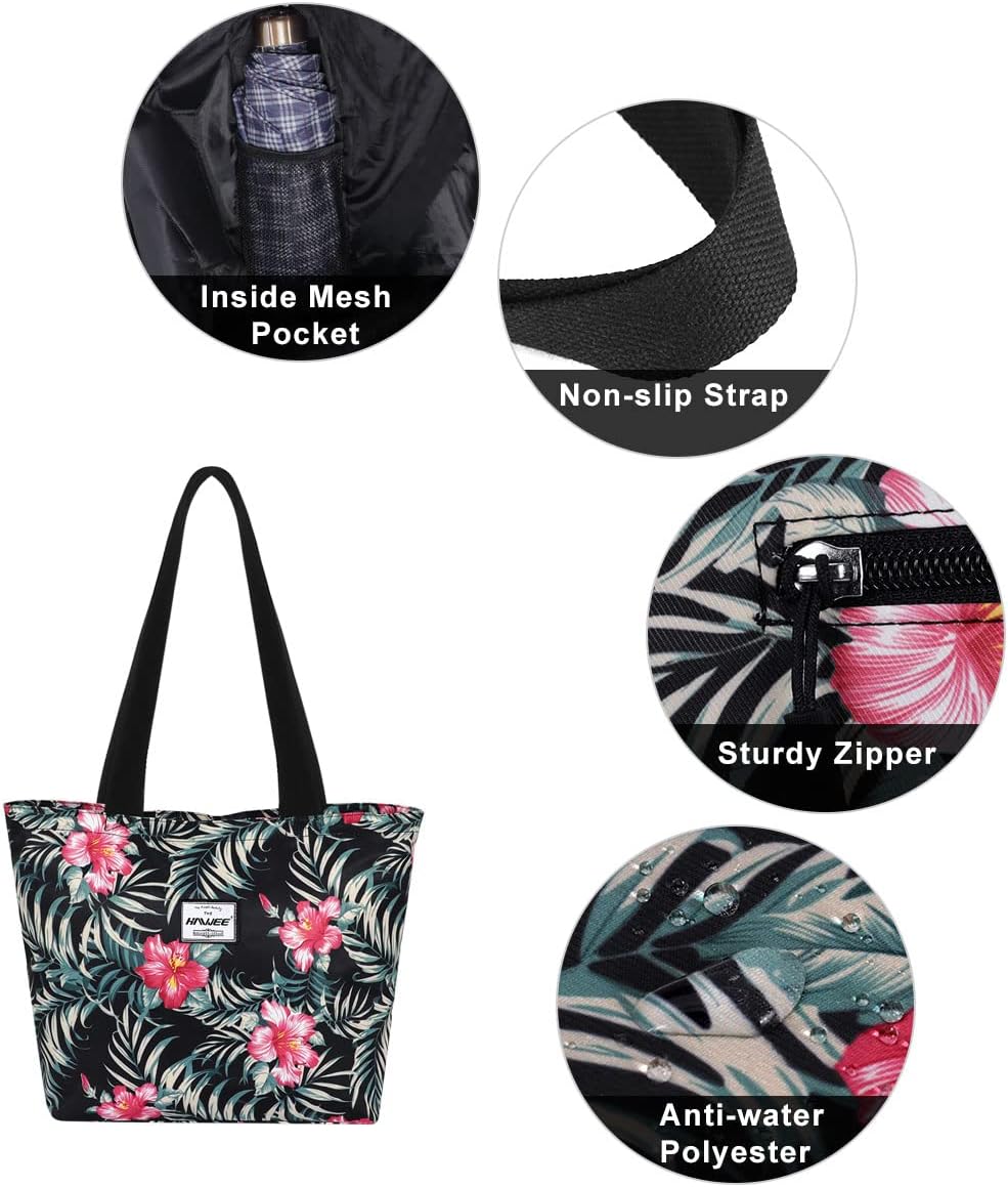 Tote Bag with Zipper for Women Inside Mesh Pocket Heavy Duty Casual Anti-water Cloth Travel Shoulder Handbag - Image 5