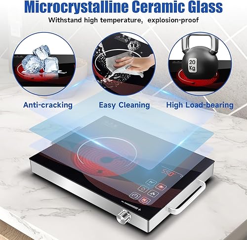 Miniatura 5 de Placa eléctrica de cocción individual quemador para cocinar, estufa portátil de pie independiente quemador único, placa de cocina de cerámica de