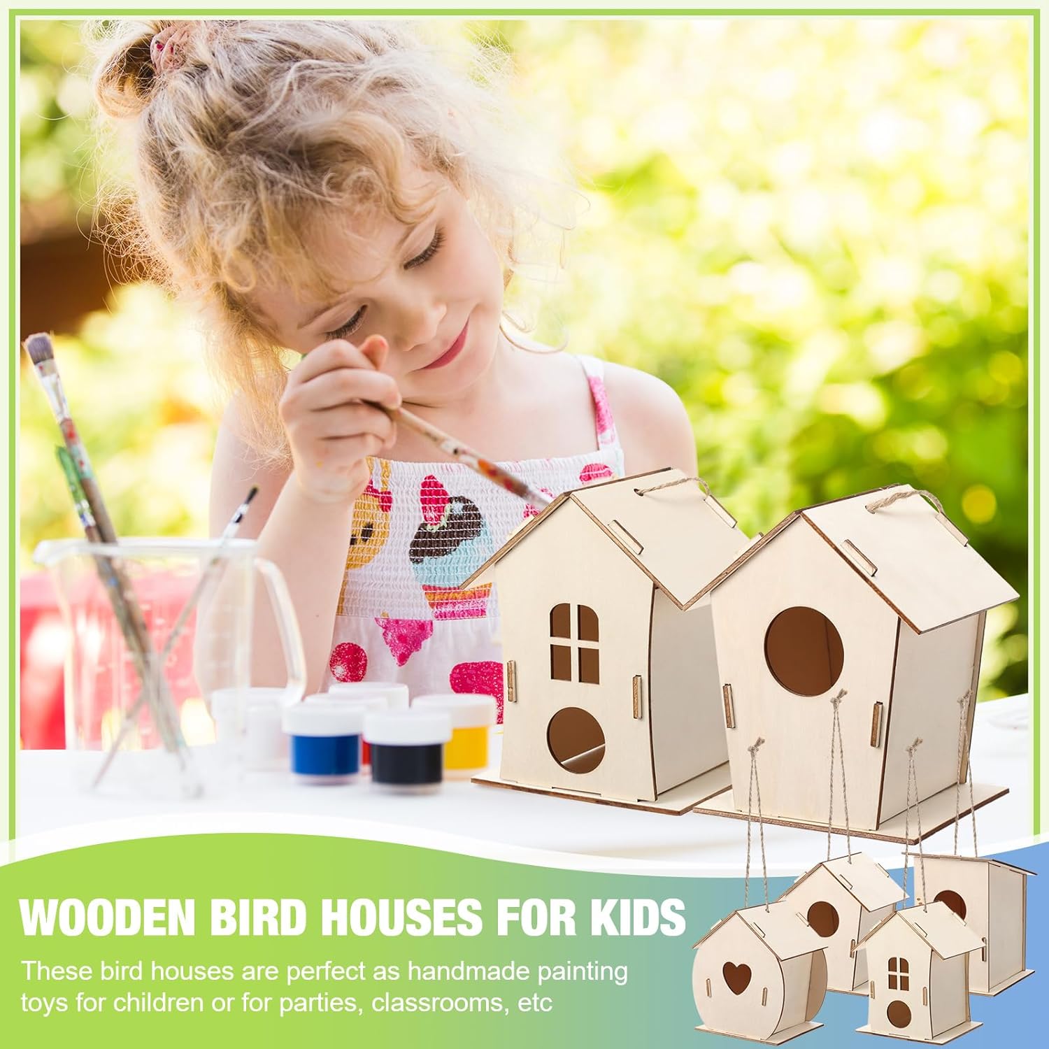 DoubleFill 48 Pcs Bulk Wooden Bird Houses Kits for Kids DIY Crafts and Arts Unfinished Wood Birdhouse to Paint Birthday Gifts for Easter Crafts Class Parties, 4 Styles