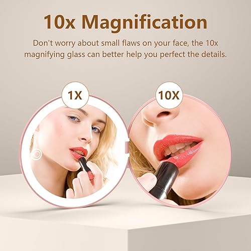 Miniatura 3 de Kintion Espejo de viaje con luz, espejo compacto de aumento 1X/10X, espejo LED recargable de 4 pulgadas, temperatura regulable de 3 colores, espejo