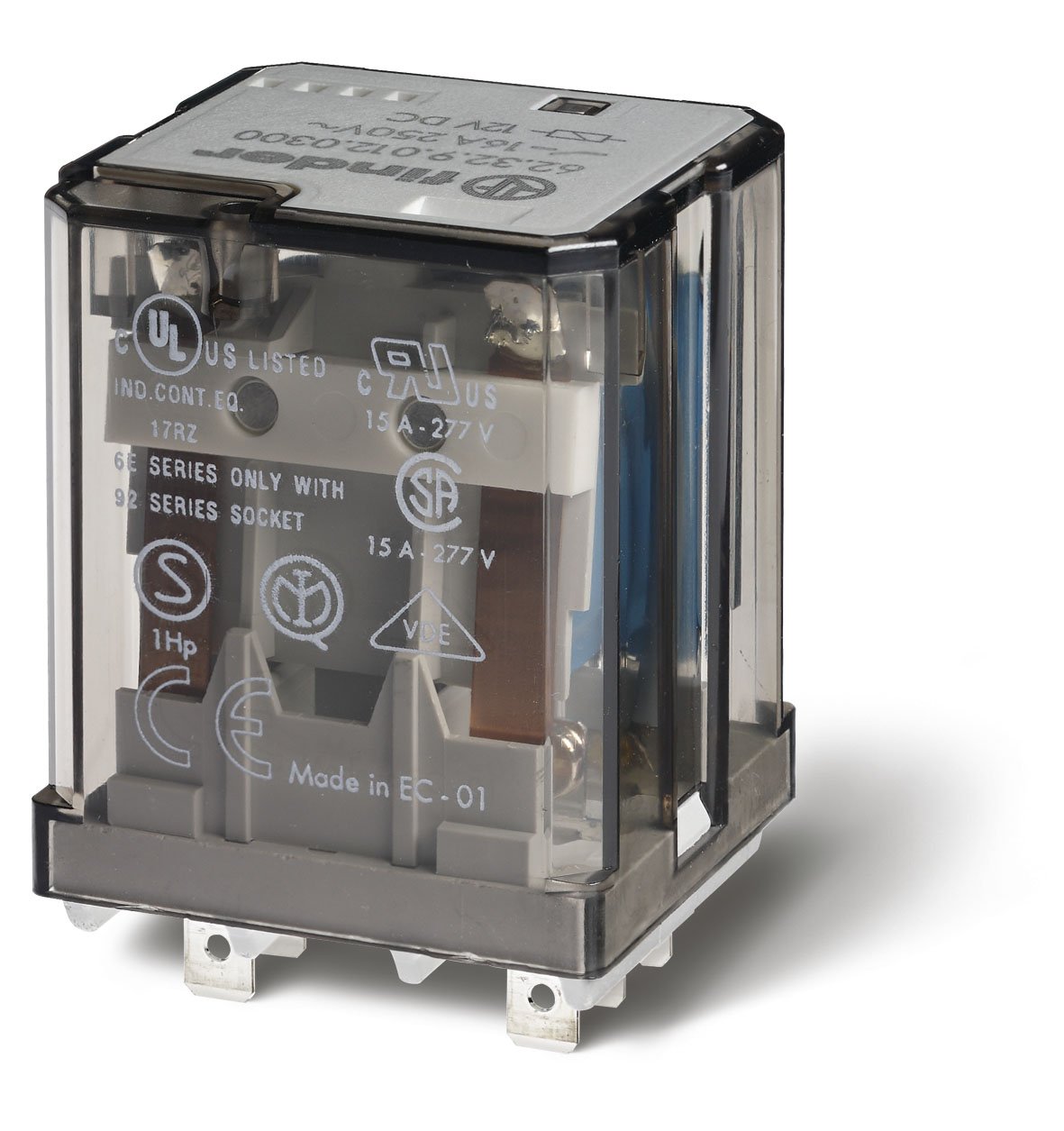 Relé electromecánico Finder serie 62 con indicador LED y dos contactos conmutados 24vac