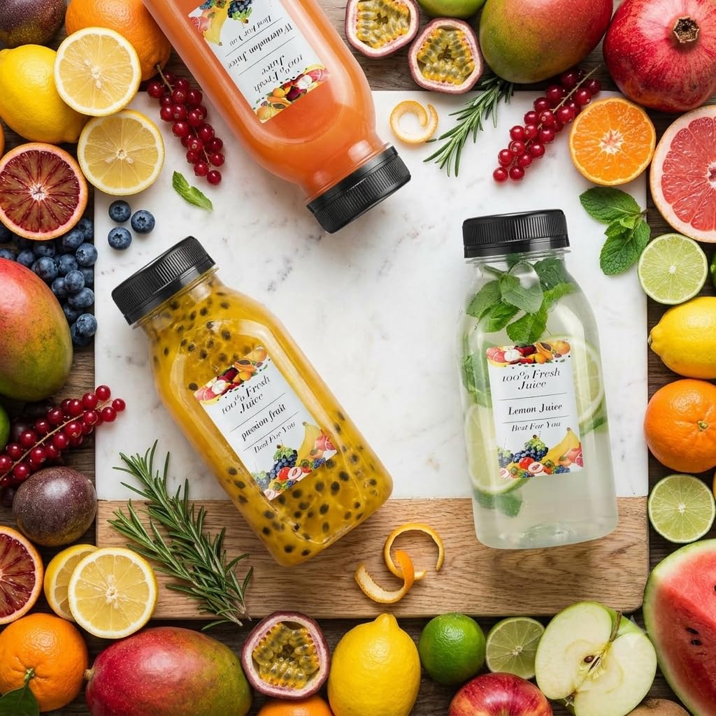 Lot de 8 bouteilles de jus en plastique sans BPA de 200 ml avec couvercles inviolables, idéales pour les fêtes, les pique-niques, les activités de plein air
