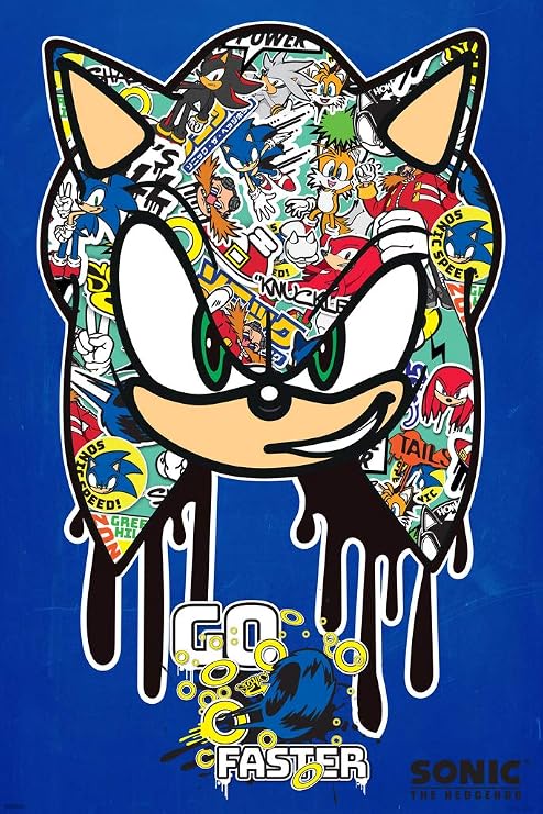 Sonic the Hedgehog Poster, Sega Video Game Artwork, Ideal Gaming Room Decor, Sonic Graffiti Wall Art 24x36