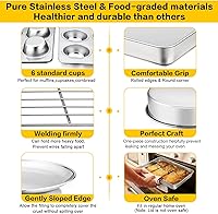 Vista 4 de P&P CHEF - Juego de 9 moldes de acero inoxidable para hornear, molde redondo y cuadrado, molde para horno tostador, lasaña, molde para pan, bandeja