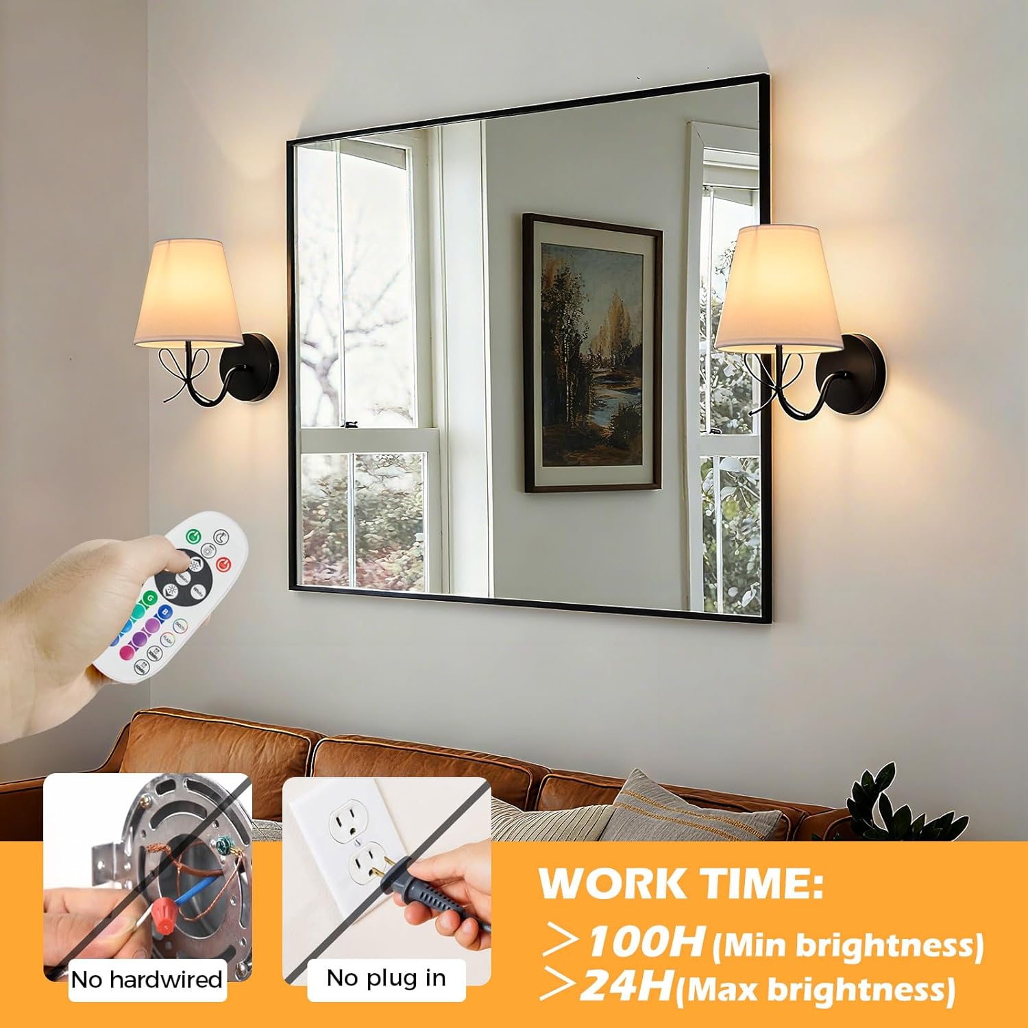 PASSICA DECOR Bow Lamp Battery Operated Wall Sconces Set of 2, Rechargeable Dimmable LED Lights with 15 Colors, Timer, Remote Control, Bow Sconce for Girls Rooms, Bedroom Living Room