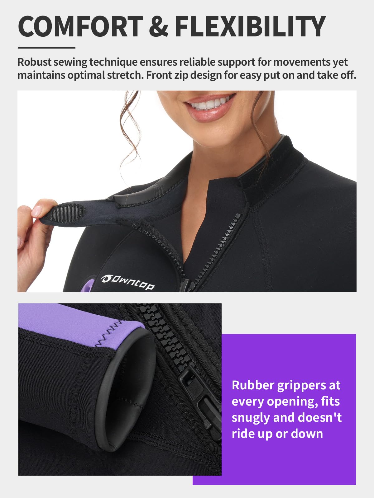 Owntop Hombres Mujeres Traje de Neopreno 3/2mm - Trajes de Buceo con Cremallera Delantera, Stretch Pro Wetsuit Térmico de Longitud Completa para Surf Snorkel
