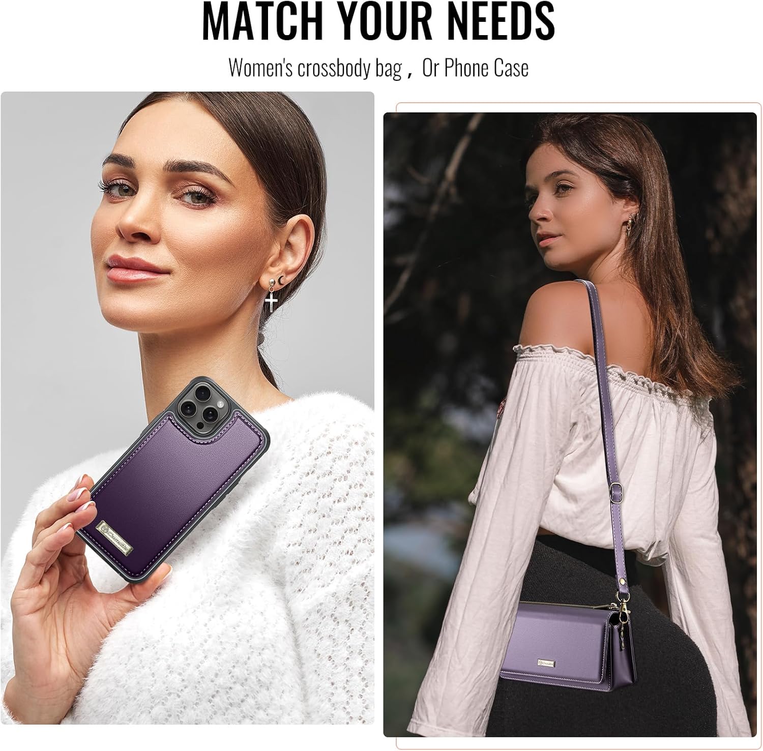 CaseMe 2-in-1 Detachable for iPhone 12 Pro Max Crossbody Wallet Case with RFID Blocking 10-Card Holder for Woman, PU Leather Strap Zipper Purse Wallet Phone Case for iPhone 12 Pro Max 6.7", Purple