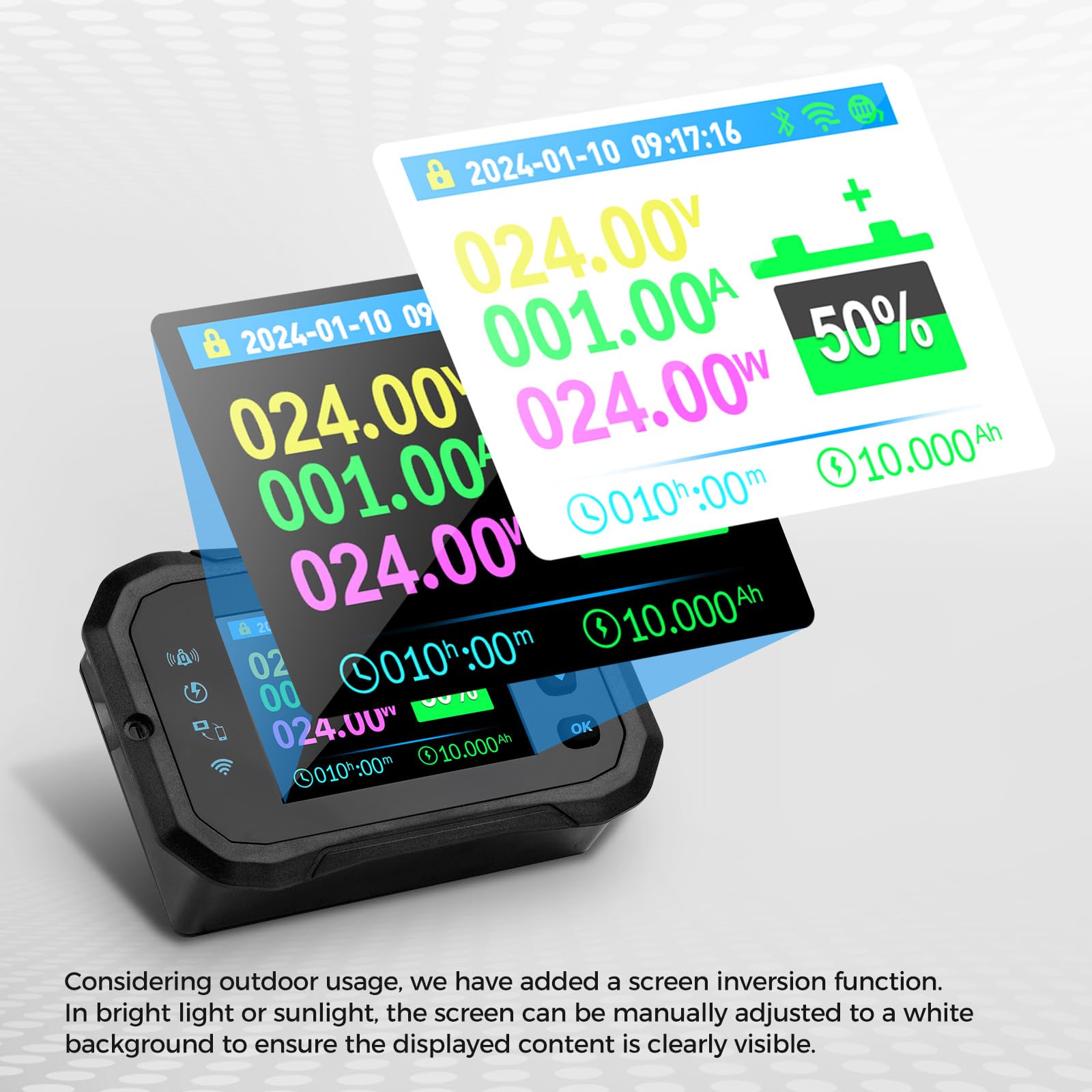 Batteria Capacità Monitor 100A 12V 24V 36V 48V 60V 72V Battery Meter Multifunzione monitor per batterie Display LCD WIFI da 10–100V con Allarme del sensore di temperatura.