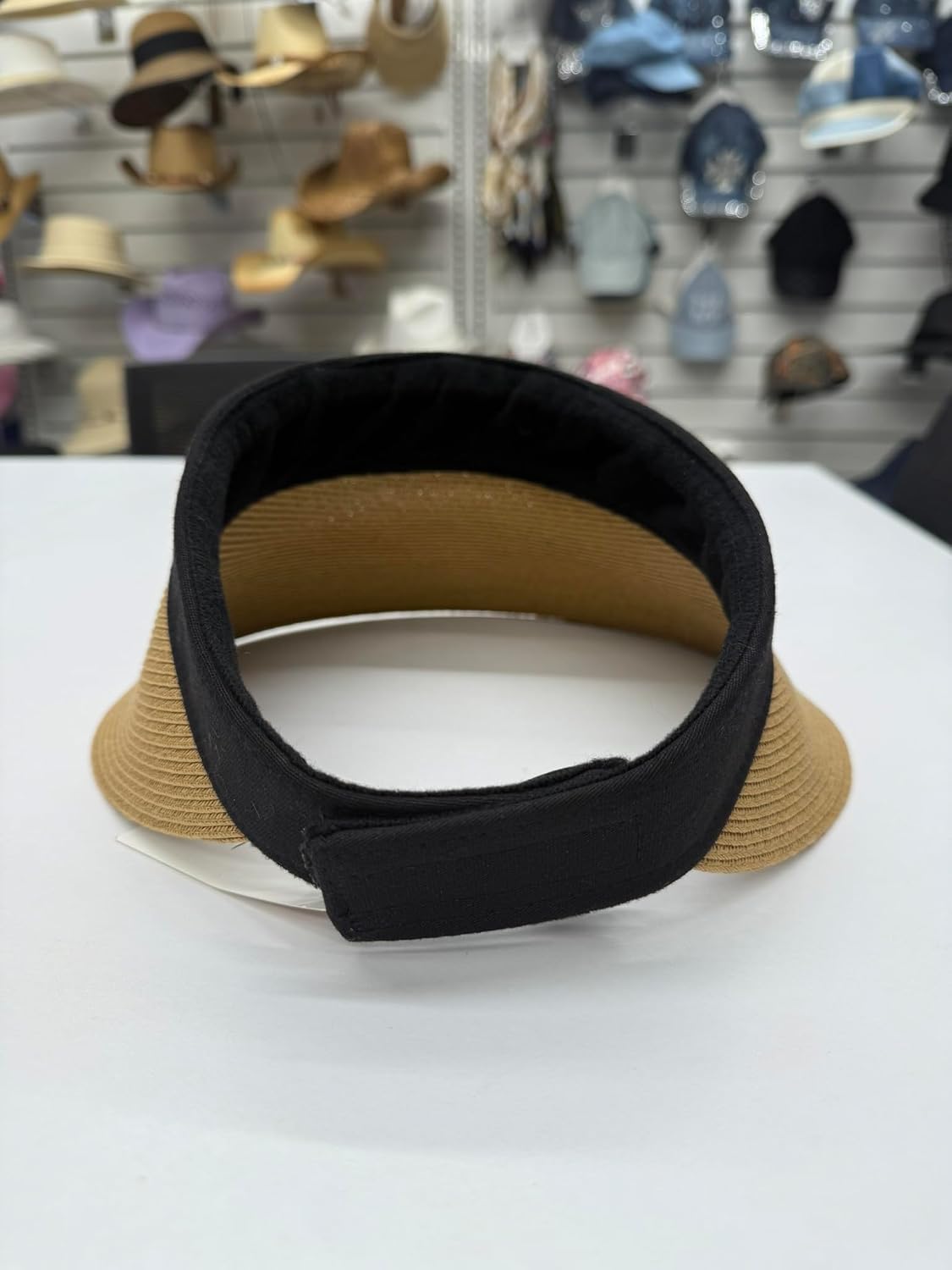 Women's Straw Sun Visor Hat - Wide Brim Beach Visor with Black Band - Adjustable Fit - 80% Paper 20% Polyester - Straw Visor
