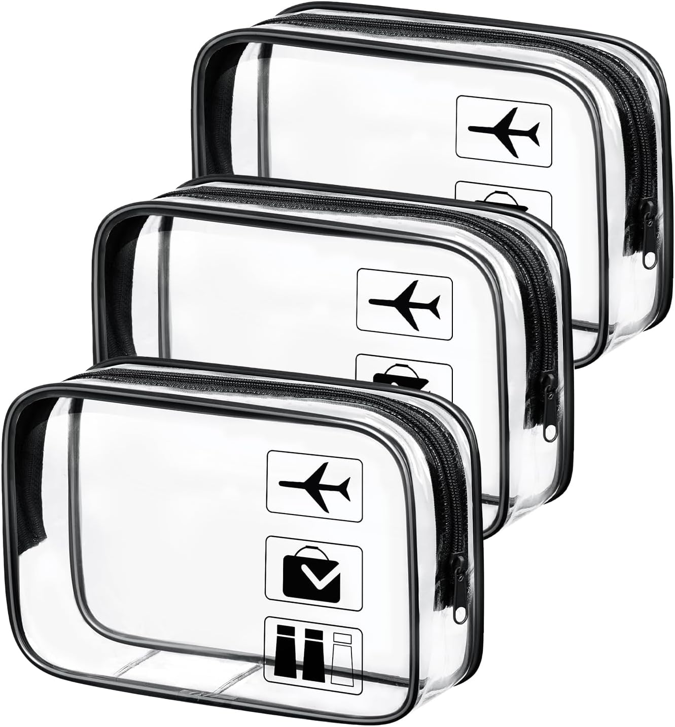 Aucuu Transparent Toiletry Bag, Airplane Travel Kit, PVC Waterproof Travel Makeup Bag, Storage Bag for Travel Airplane Transparent Cosmetic Bag for Men and Women, ^15 3-black