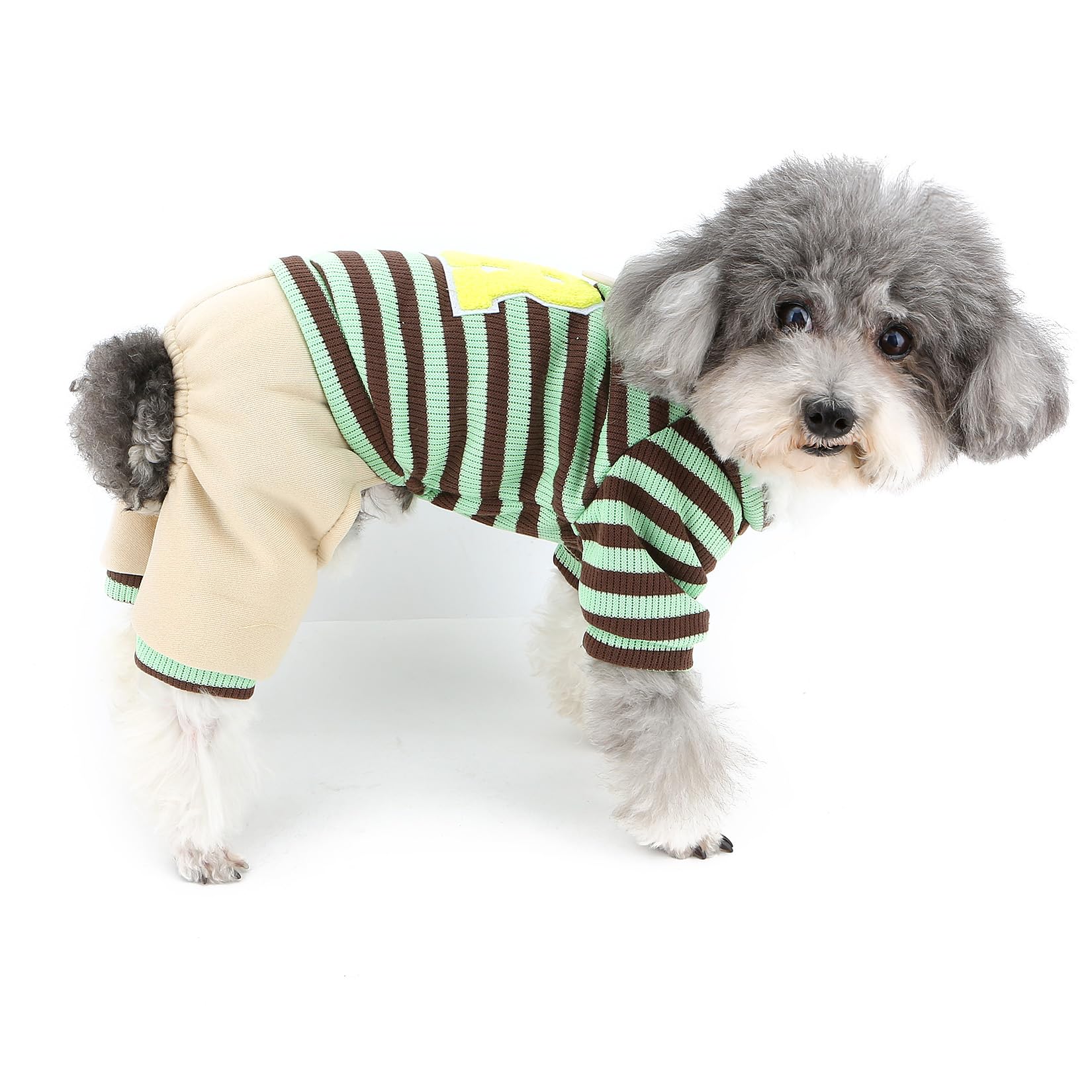 XHYRHTS Combinaison tricotée rayée pour Chien de Petite Taille, Tenue Chaude et Extensible pour Chiot avec Anneau en D et Lettre, Pull Doux à Quatre Pattes, Pyjama Confortable d'automne pour
