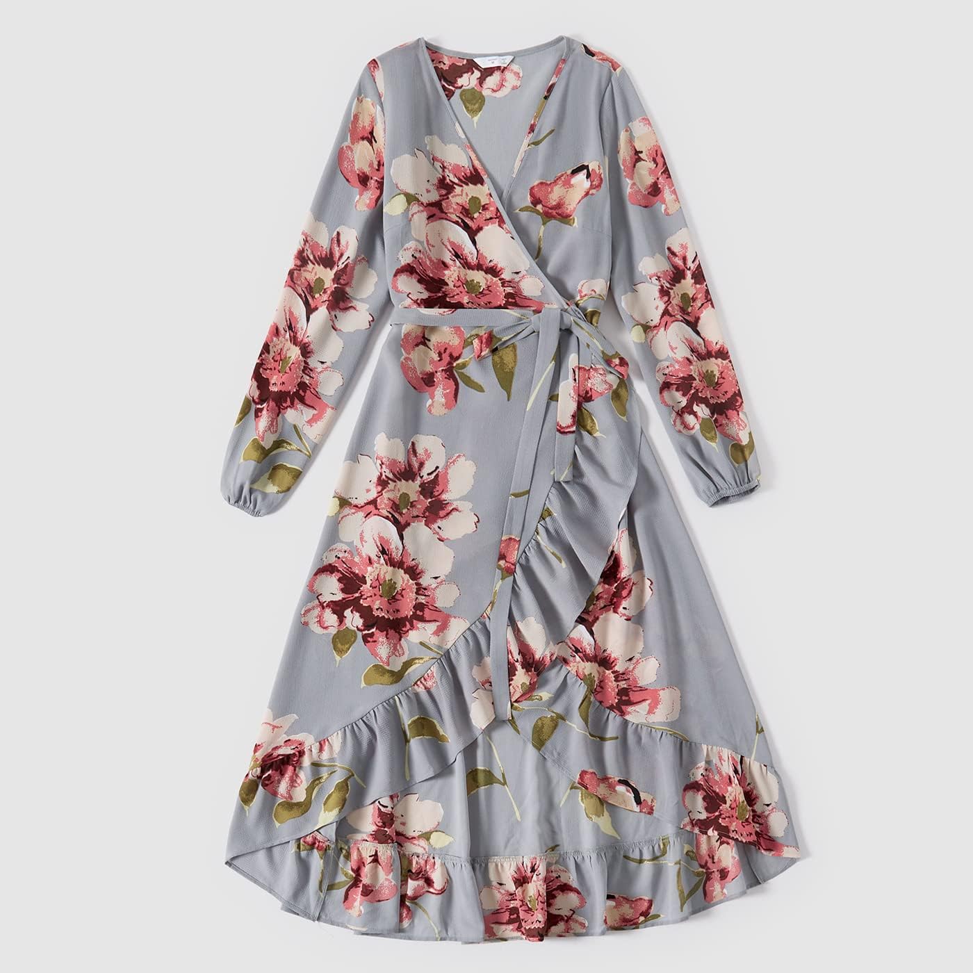 Mommy and Me Matching Dresses Floral Split Ruffled Boho Dress Long Sleeve Casual Fall Winter Mom Daughter Matching Outfits - Image 2