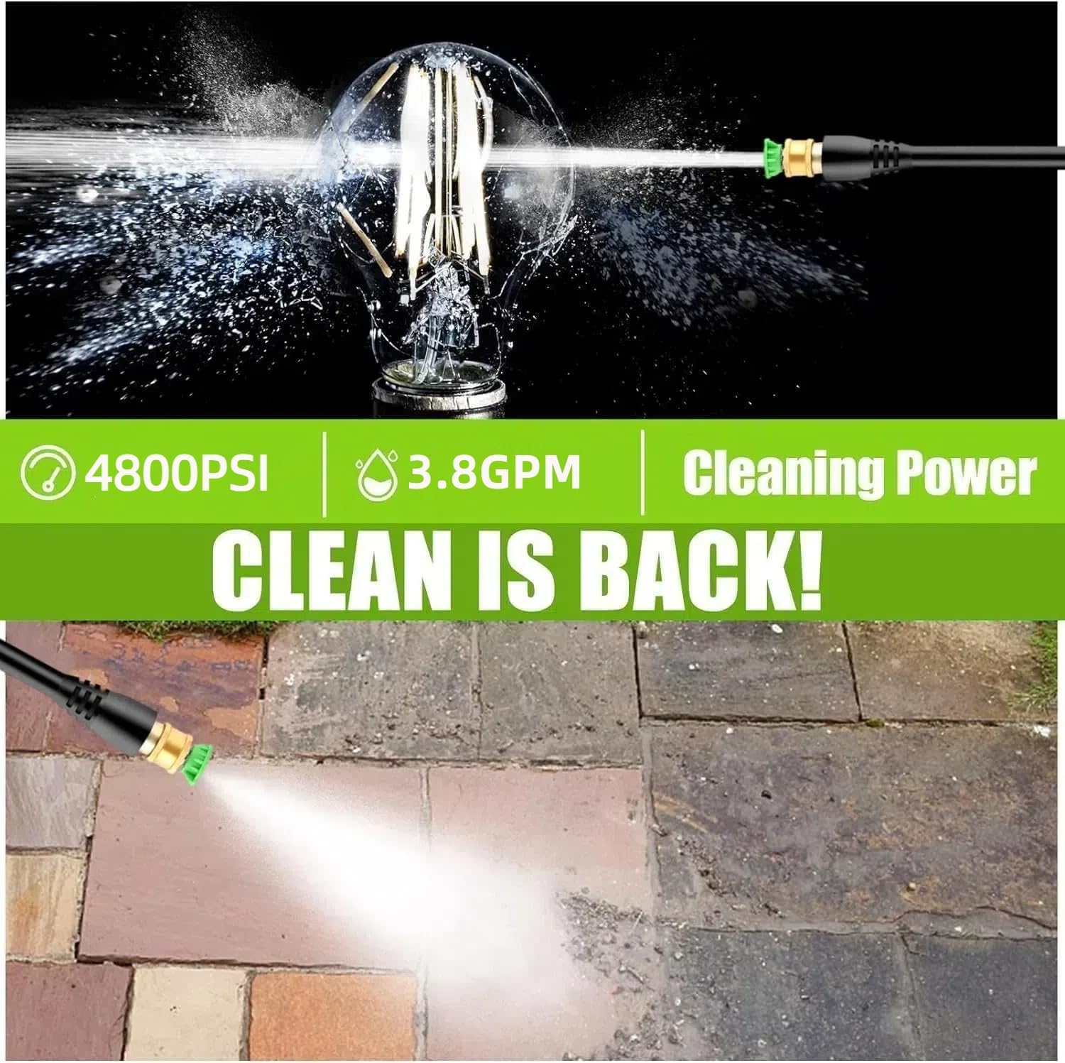 4800PSI Electric Pressure Washer- 3.8GPM High Power Washer with 33FT Hose Reel, 4 Spray Tips and Soap Bottle for Car Washing, Fence Cleaning, Patio Maintenance（Upgraded） (Green)
