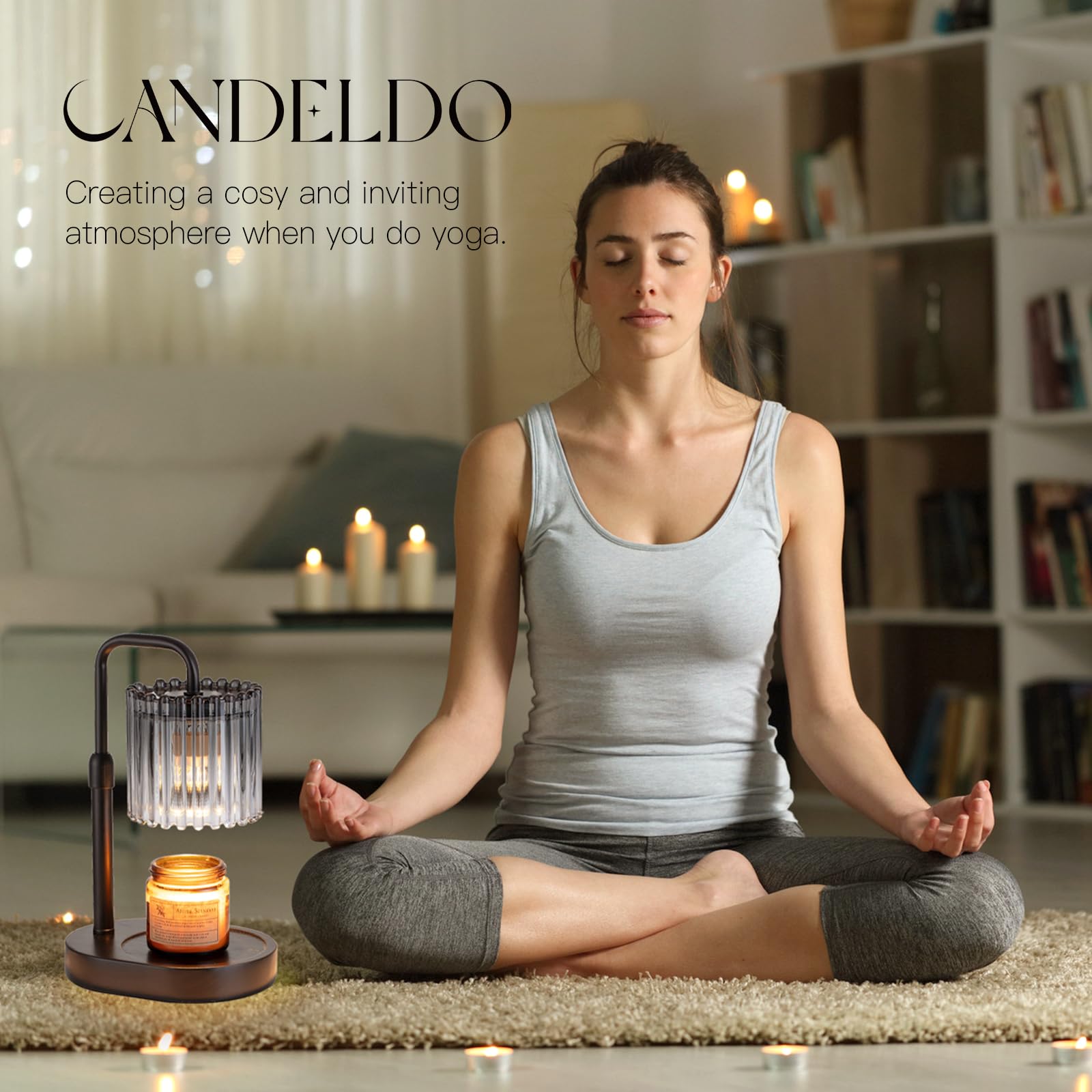Candle Warmer Lamp with Timer: Candle Warmer with 2 Bulbs Height Adjustable Dimmable Wax Melt House Warming Gifts New Home Bedroom Modern Decor Gifts for Women — view 7