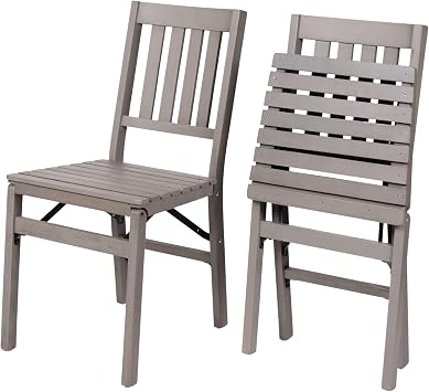 Stakmore Wood Folding Chairs Set of 2, Outdoor Folding Chair with Slatted Seat, Solid Hardwood, Patio Dining Card Table Chairs, Space Saving, No Assembly, Gray Finish