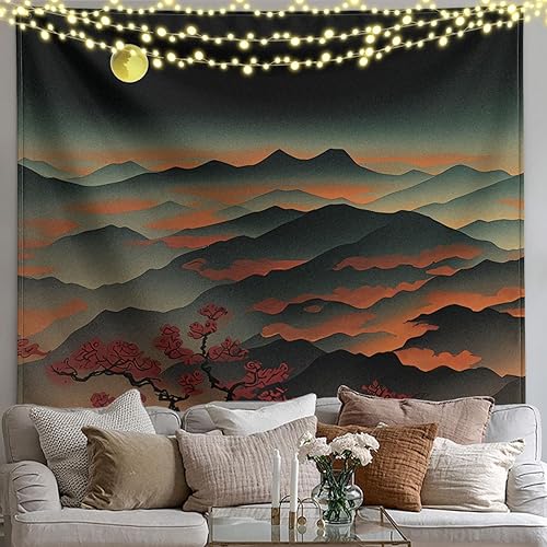 Miniatura 3 de LZBXBXDA Tapiz de flores con parte superior de montaña, tapiz Ukiyoe, pintura al óleo, póster para dormitorio, tapiz para colgar en la pared para