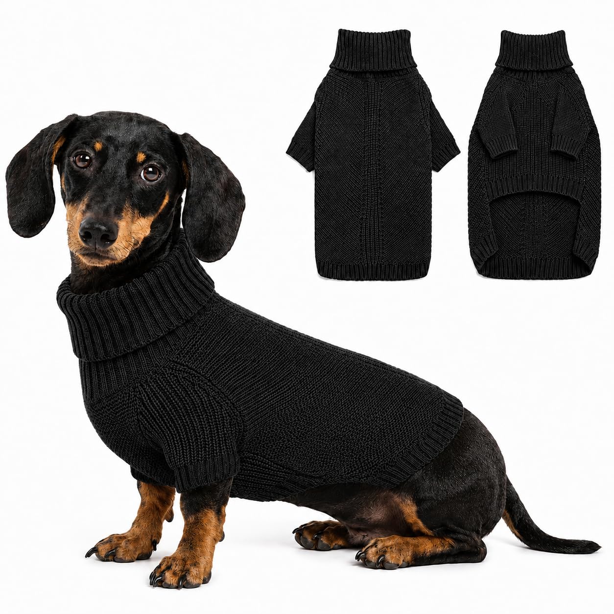 Dachshund Jumper Geyecete Dog Jumper, Long-Back Knit Turtleneck Jacket