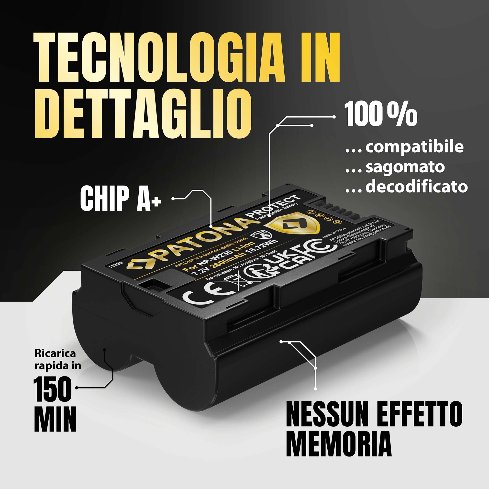 PATONA Protect NP-W235 Batteria 2600mAh (guscio V1, sensore NTC) – sostituisce Fujifilm NP-W235 – per X-T4 X-T5 X-H2 X-H2S X-S20, GFX 50S II, GFX 100S, GFX 100 II, GFX100RF – riserva sicura per il 4K