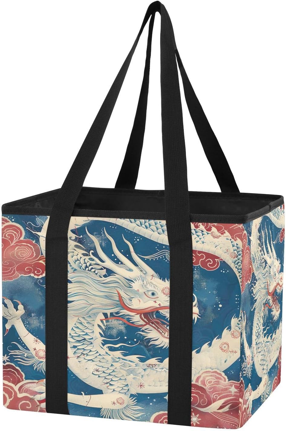 Qilmy Dragon Trunk Organizer for Women Men, Waterproof Collapsible Car Organizers and Storage with Reinforced Handles & Removable PE Board for SUV Sedan Truck, Multi-Purpose Storage Tote Bag