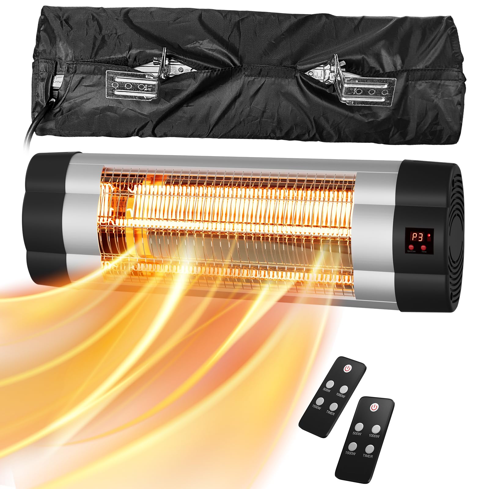 Outdoor Patio Heater, Wall Mounted Infrared Heater with 1 Seconds Instant Warmth, Quiet Electric Radiant Heater for Garage Backyard Porch, 1500W Adjustable Thermostat, Waterproof