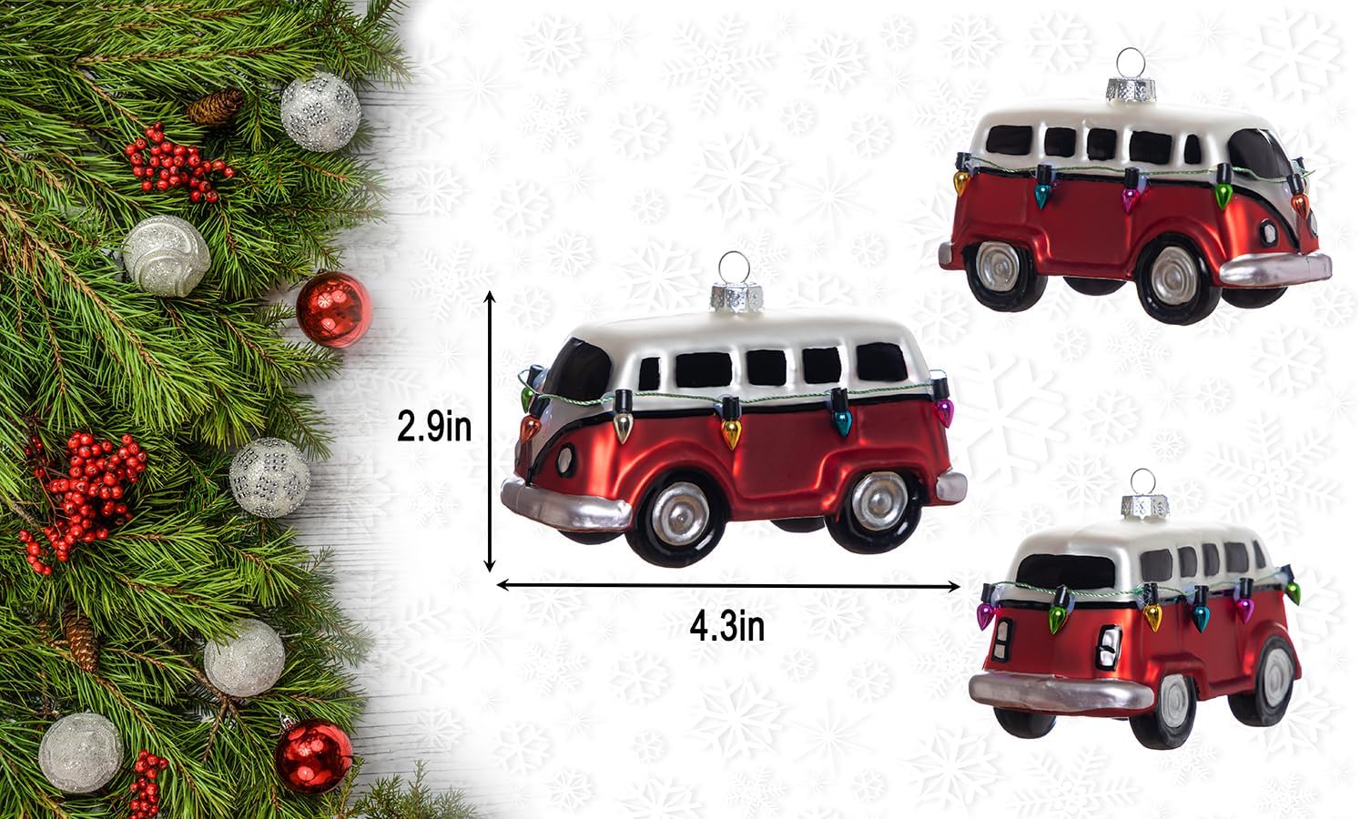 2 Pack Blown Glass Camper Van Ornament, Glass Camper Van Christmas Ornament for Christmas Tree - Image 3