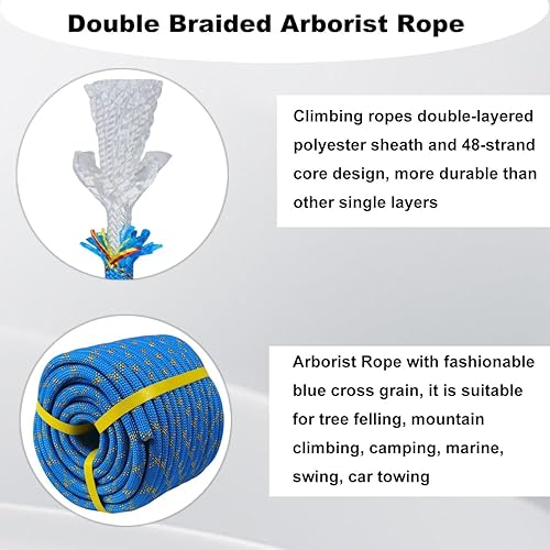 Miniatura 3 de Cuerda de poliéster de doble trenza de 12 pulgada x 100 pies, cuerda de toro de alta resistencia para columpio, trabajo en árboles, vela, remolque,