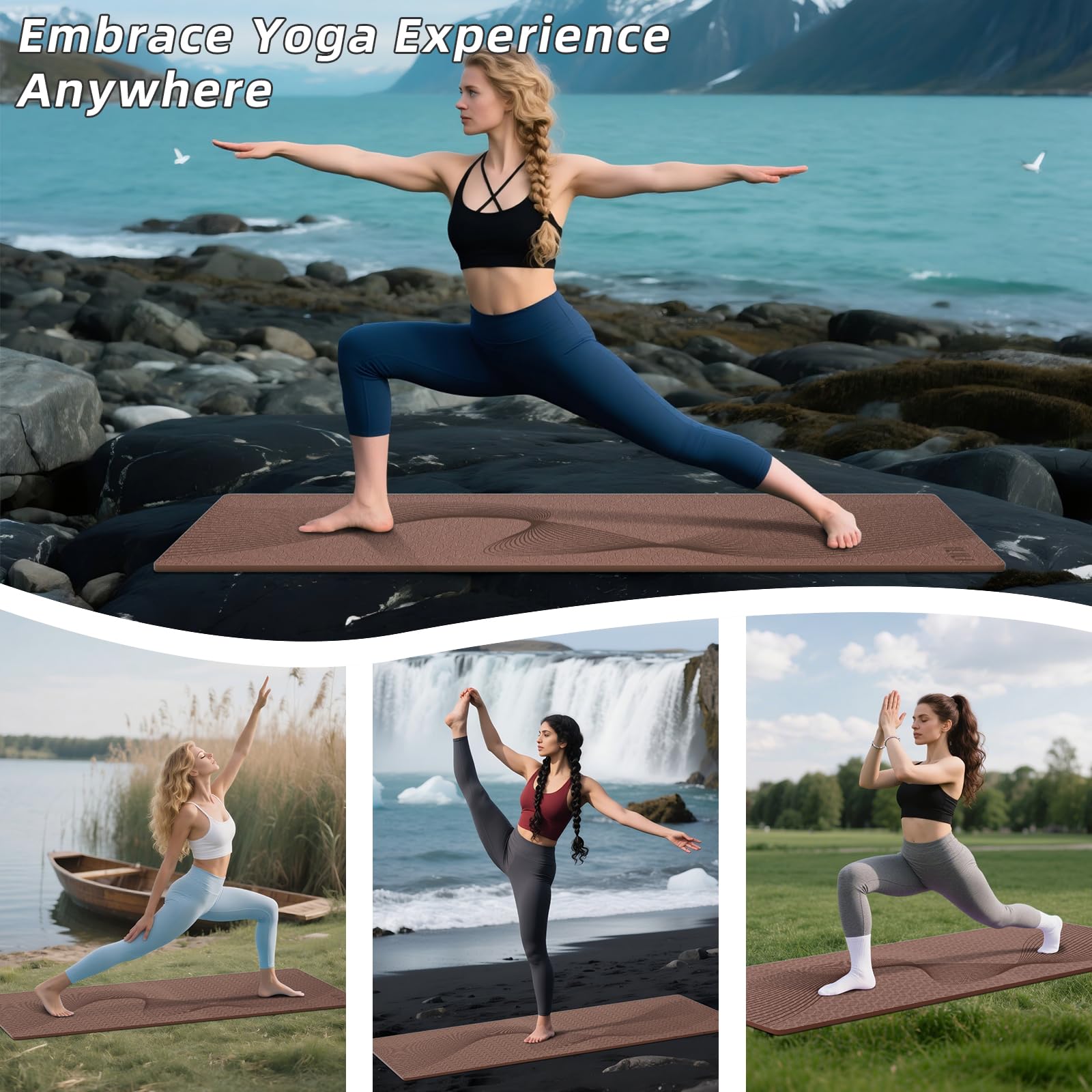 ILILI Tappetino da yoga, 182 x 63 x 0,8 cm, antiscivolo, in TPE, resistente agli strappi, tappetino da yoga con tracolla, ideale per yoga, pilates, allenamenti a casa, stretching e tutte le routine di