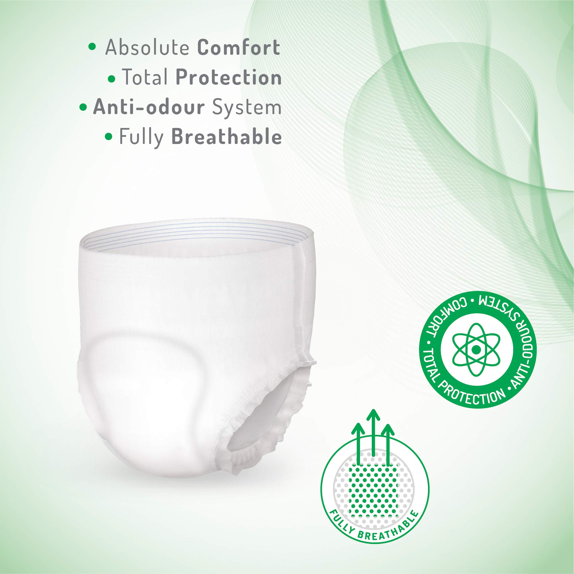 Absorbeo Pants EXTRA 14 Stück, Elastische, Absorbierende Windelhose für Mittlere Blasenschwäche, Absoluter Komfort, Totaler Schutz, Anti-Odour-System, Vollständig Atmungsaktiv, Unisex, Größe M