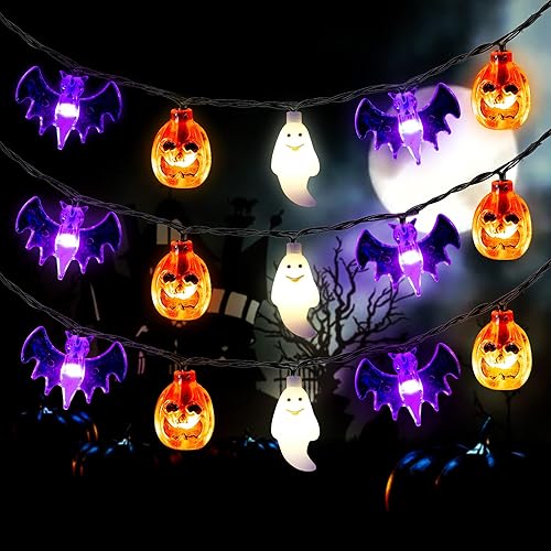 Mosoan Luces de Halloween, 20 pies, 30 luces LED de calabaza, fantasma, murciélago, funciona con pilas, con temporizador, 8 modos de luz, luces de disponible en Yaxa Colombia