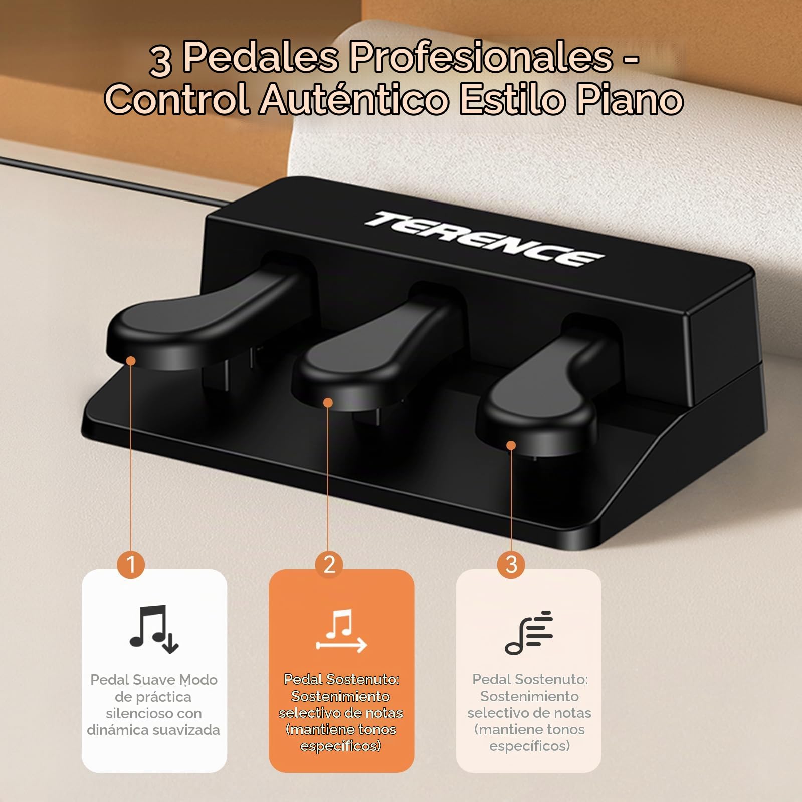 TERENCE P10 Teclado de Piano 88 Teclas Sensibles para Principiantes y Estudiantes | Sistema Triple Pedal, Altavoces 20W Estéreo, Conexión Doble Auriculares, Portátil para Hogar y Estudio