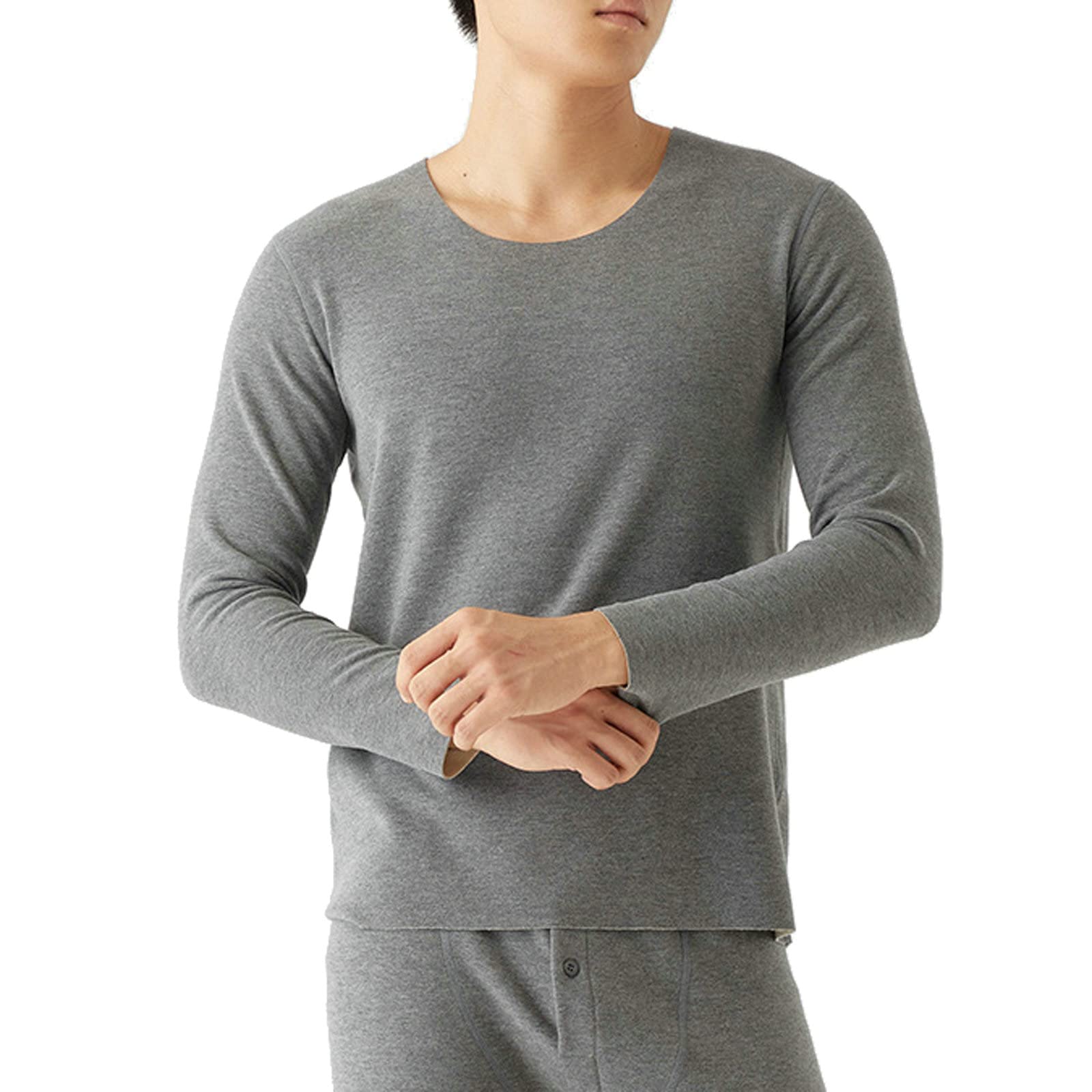 Aeici Ropa térmica Hombre Fibra Acrílica Cuello Redondo Top Manga Larga Hombre Gris