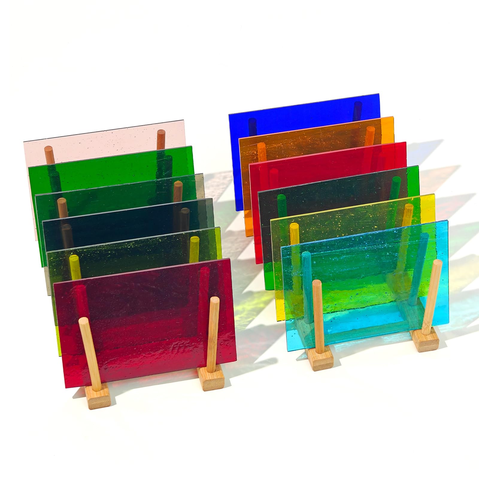 12 hojas de vitrales, 10,2 x 15,2 cm, suministros de vidrio de catedral de colores totalmente transparentes para proyectos de manualidades, variedad de arte de mosaico, colores mixtos, iridiscentes