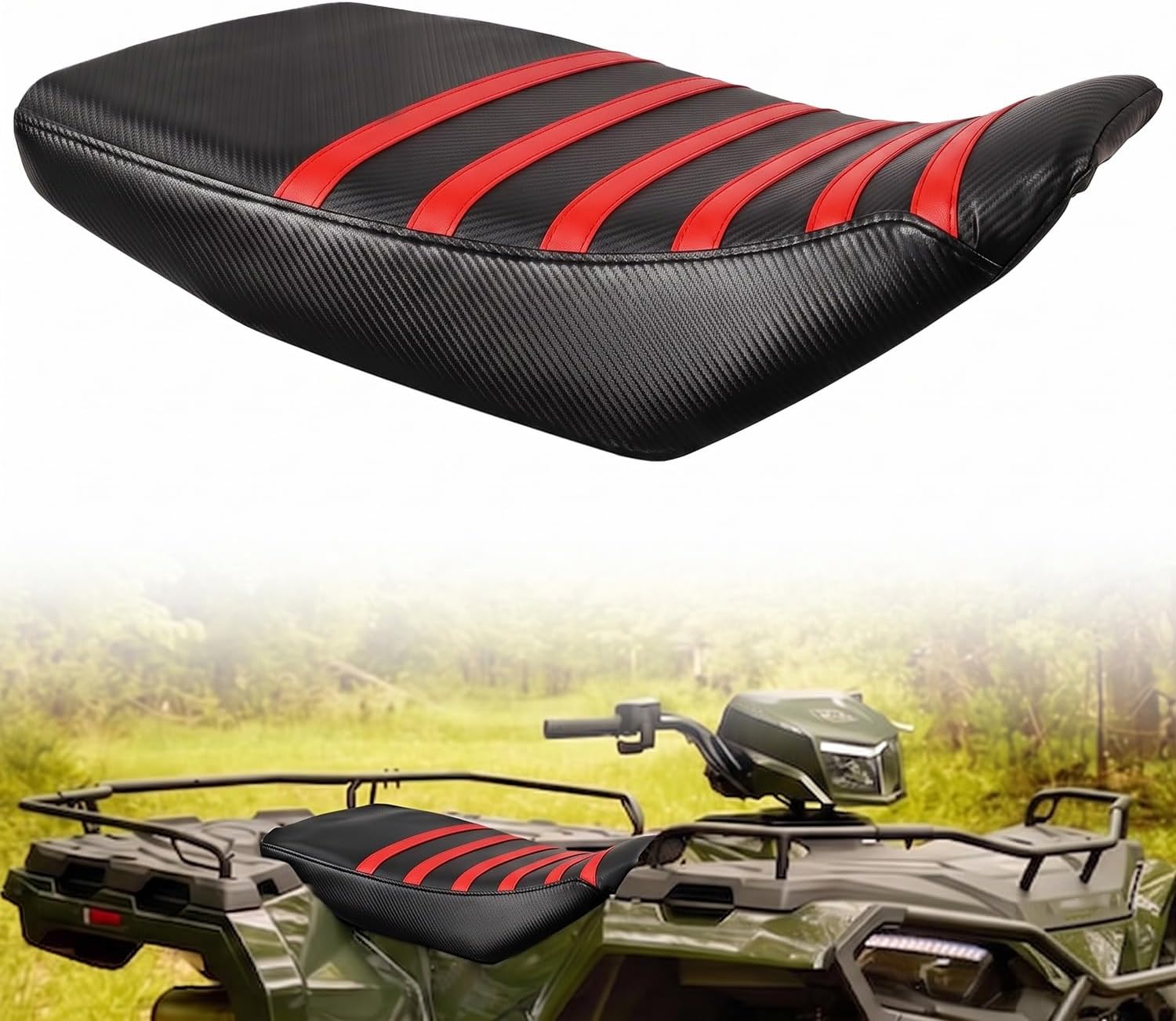ATV Seat Cover Non-Slip Waterproof for Sportsman 450 570 2014-2025 | Soft High Elastic Leather Red
