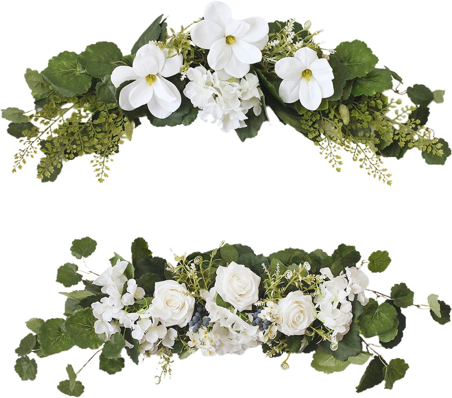 MOTUZP 29.5inch Magnolia Home Decor, Magnolia Garland,W and Green Leaves Mixed Spring Floral Swag with Hydrangea Flower