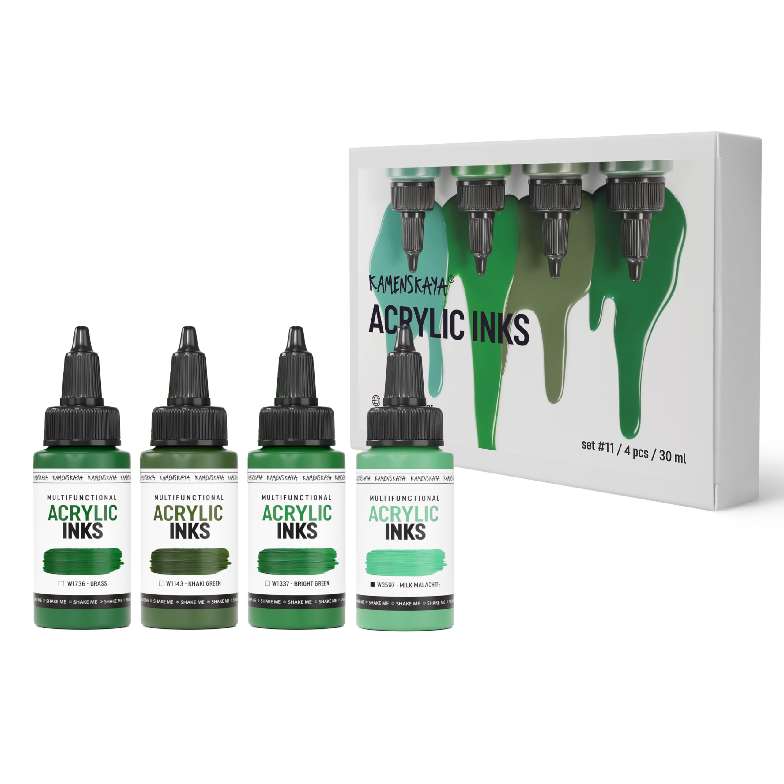 Kamenskaya Acrylic Inks for Artists - Acrylic Ink Set, Color Combination #11-4 pcs. 1 Fl Oz (30 ml) Each