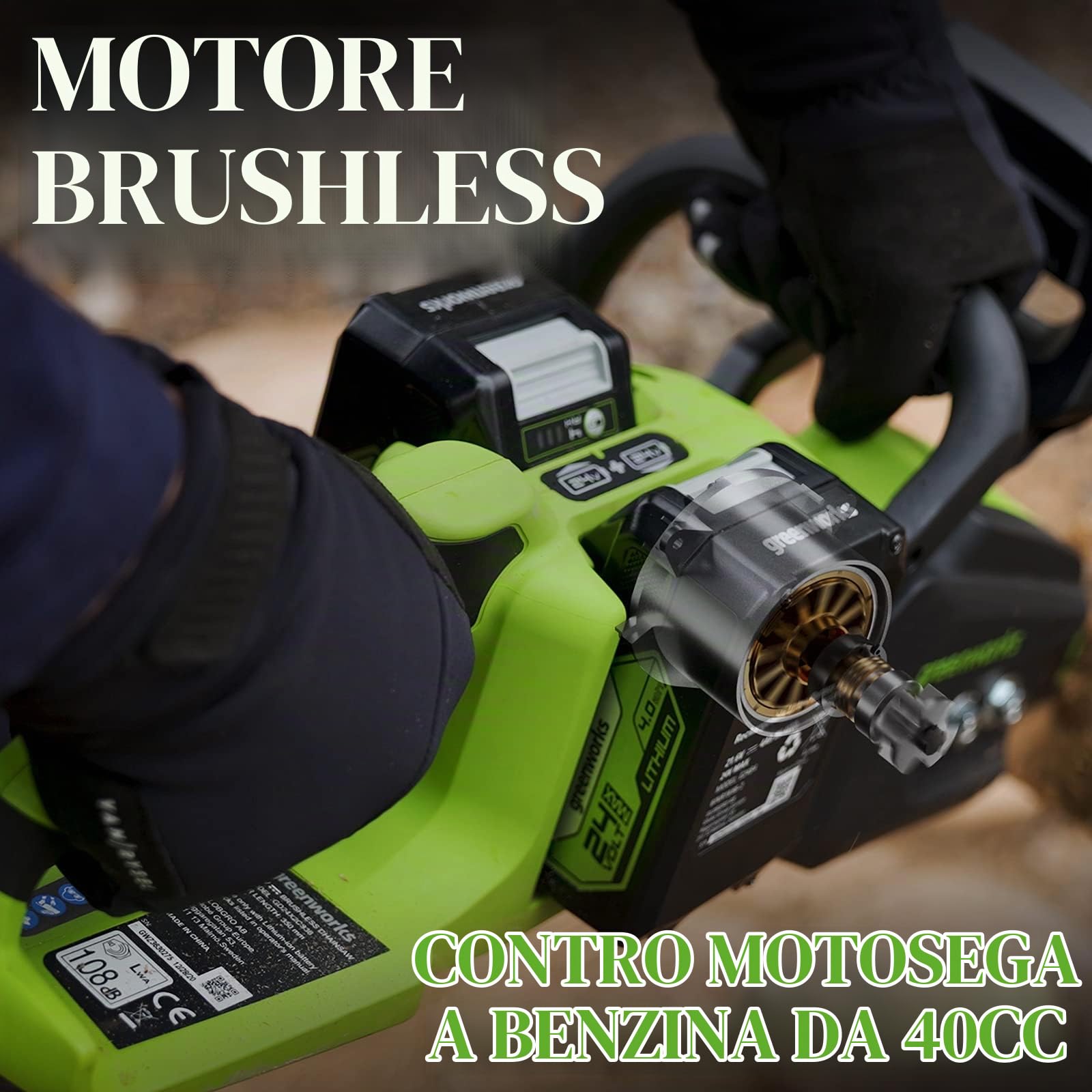 Greenworks 48V(2x24V) Motosega a Batteria con Motore Brushless GD24X2CS36K4X + Catena di Ricambio per Motosega